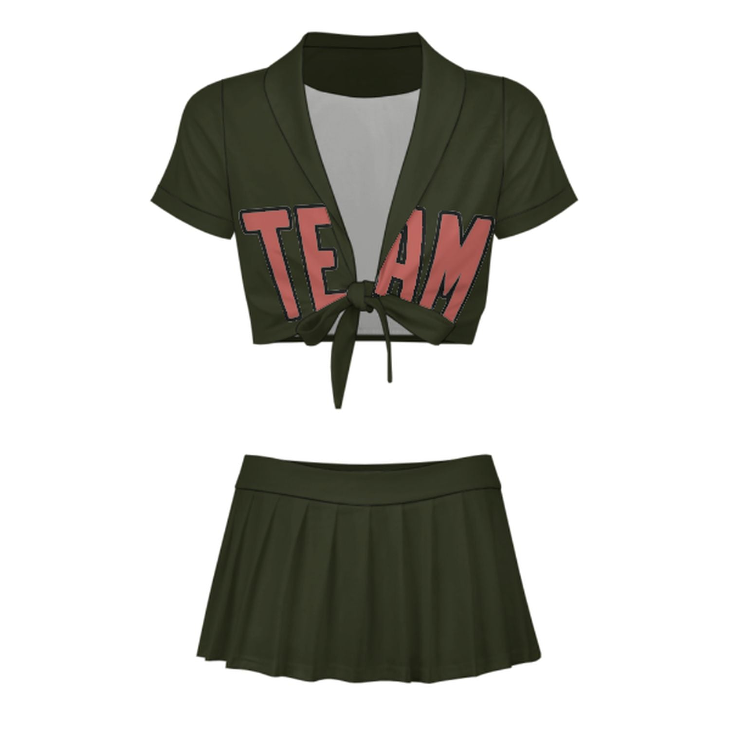 Maßgeschneidertes Dunkles Oliv Kupferrose Cheerleader Outfit Set