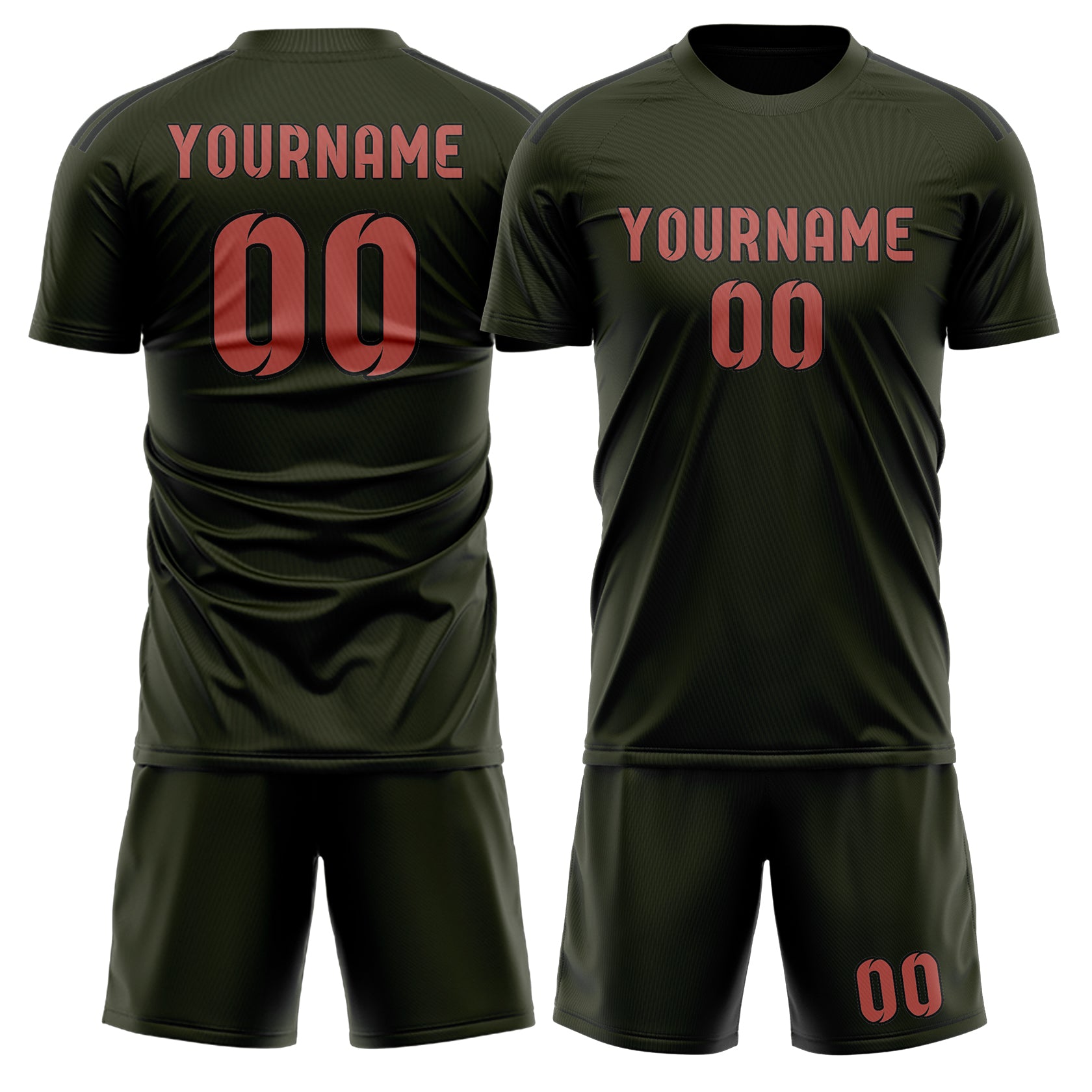 Maßgeschneidertes Professionelles Dunkles Oliv Kupferrose Fußballtrikot-Set
