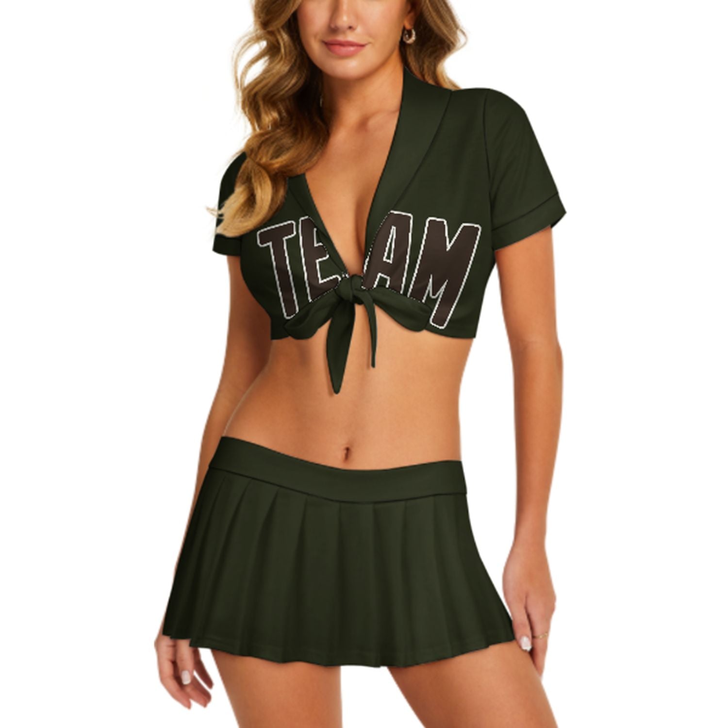 Maßgeschneidertes Dunkles Oliv Braun Cheerleader Outfit Set