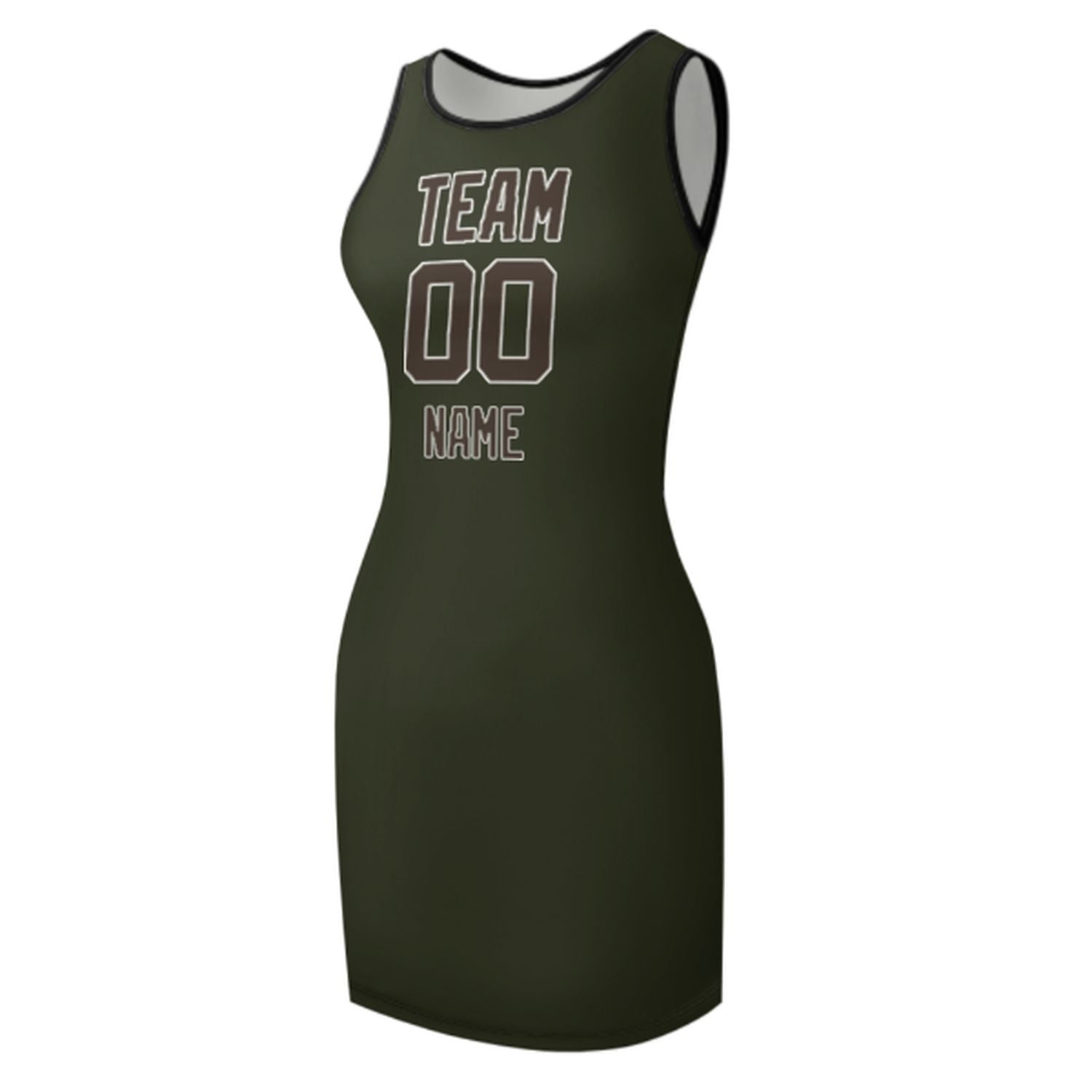 Maßgeschneidertes Dunkles Oliv Braun Ärmelloses Trägerkleid