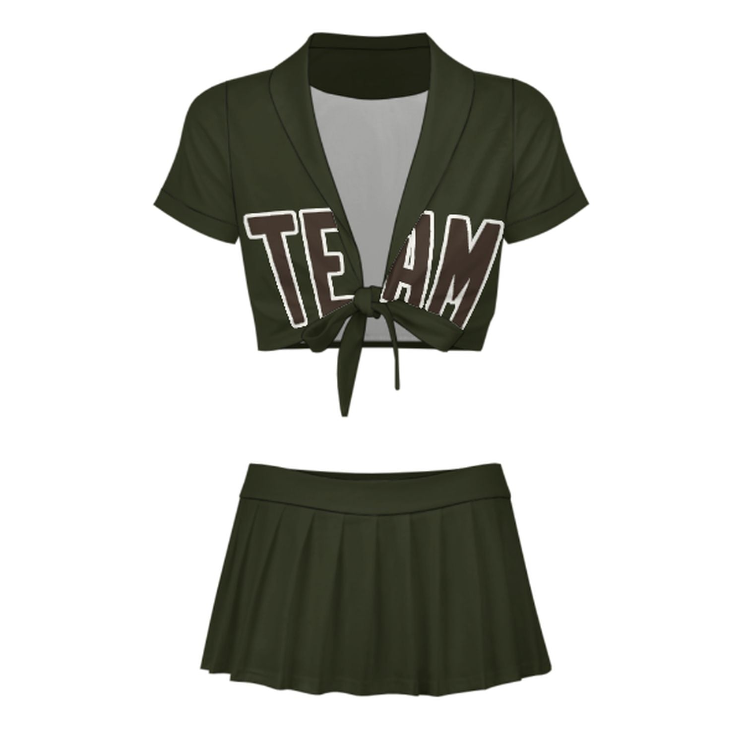 Maßgeschneidertes Dunkles Oliv Braun Cheerleader Outfit Set