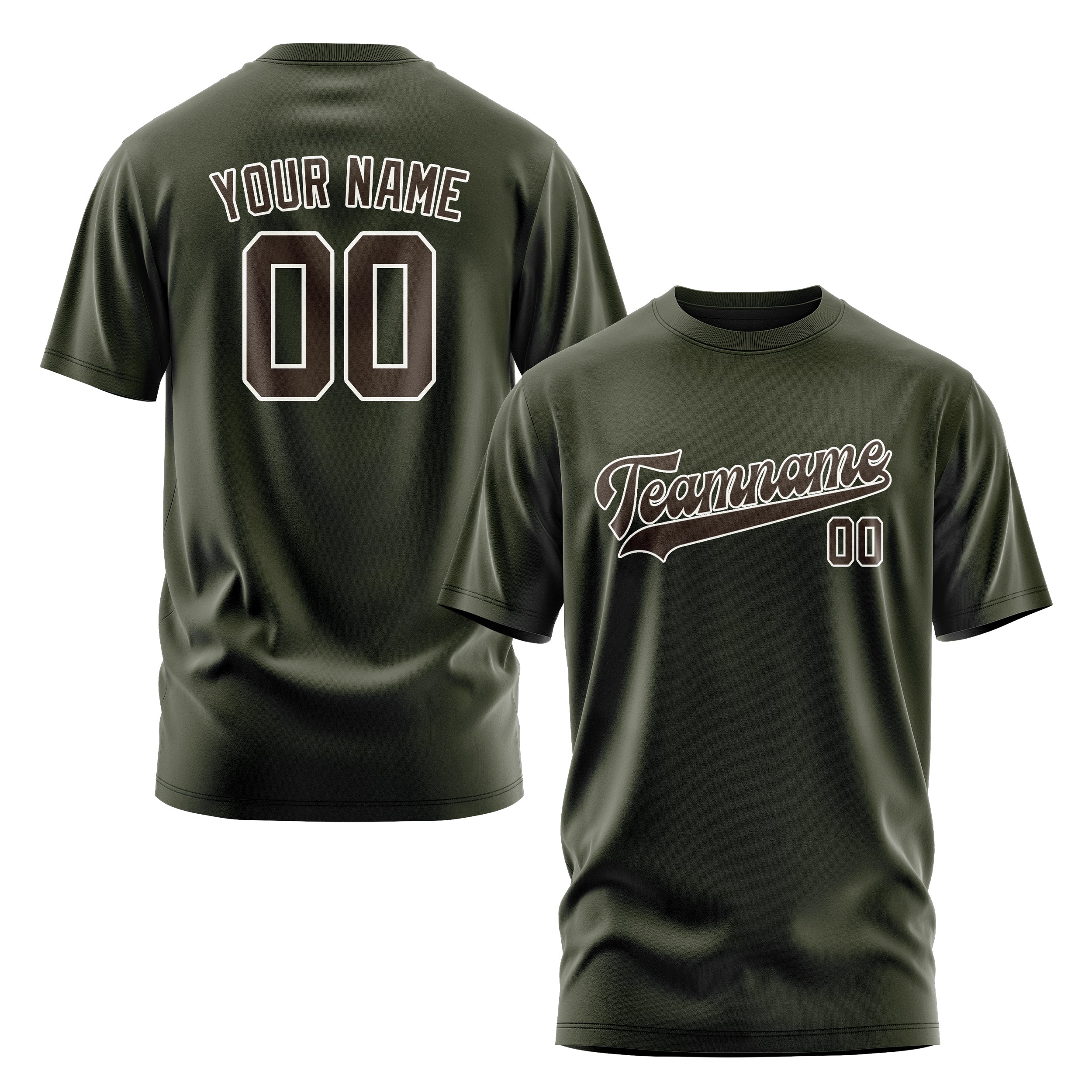 Maßgeschneidertes Dunkles Oliv Braun T-Shirt