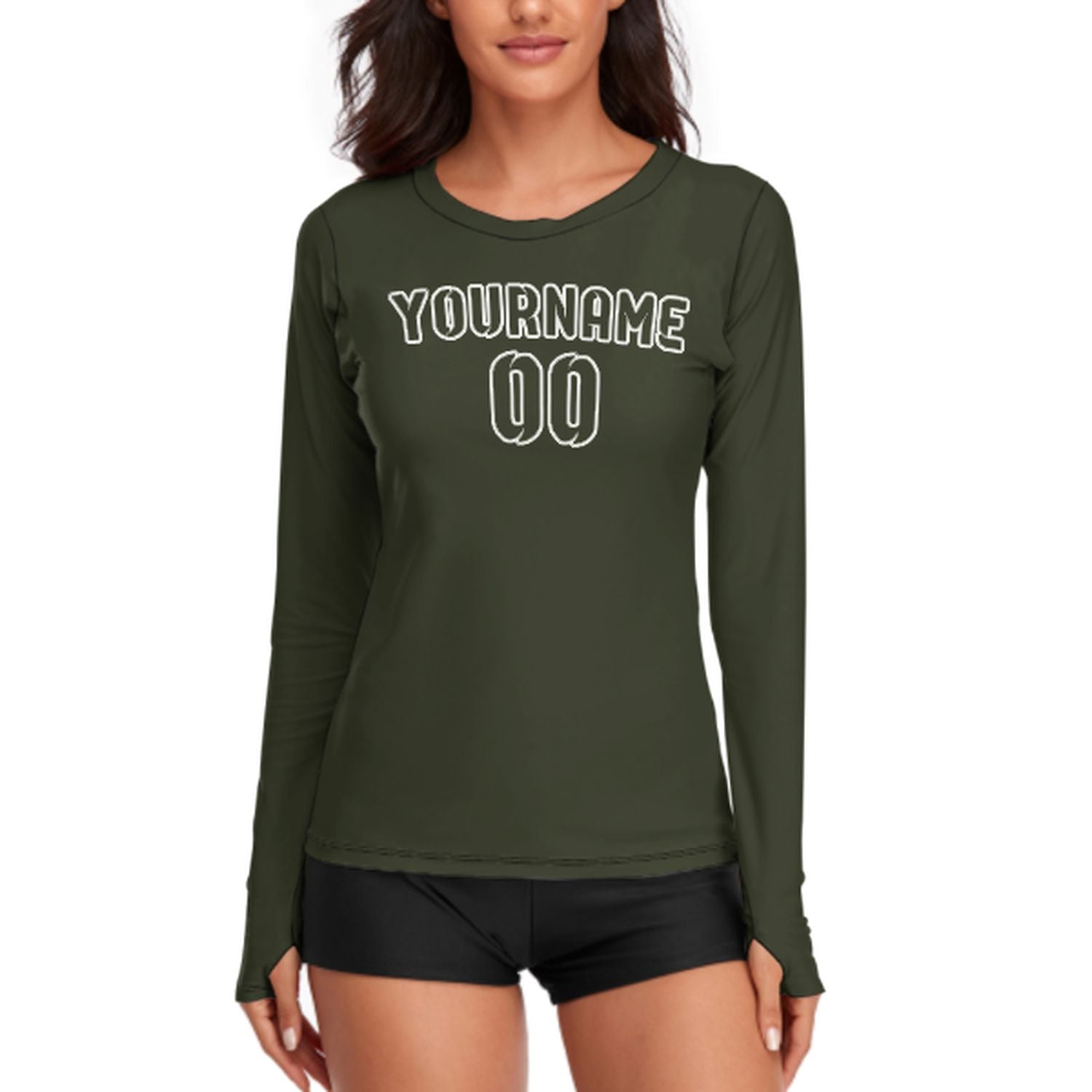 Maßgeschneidertes Dunkles Oliv Dunkles Oliv Damen Langarmshirt