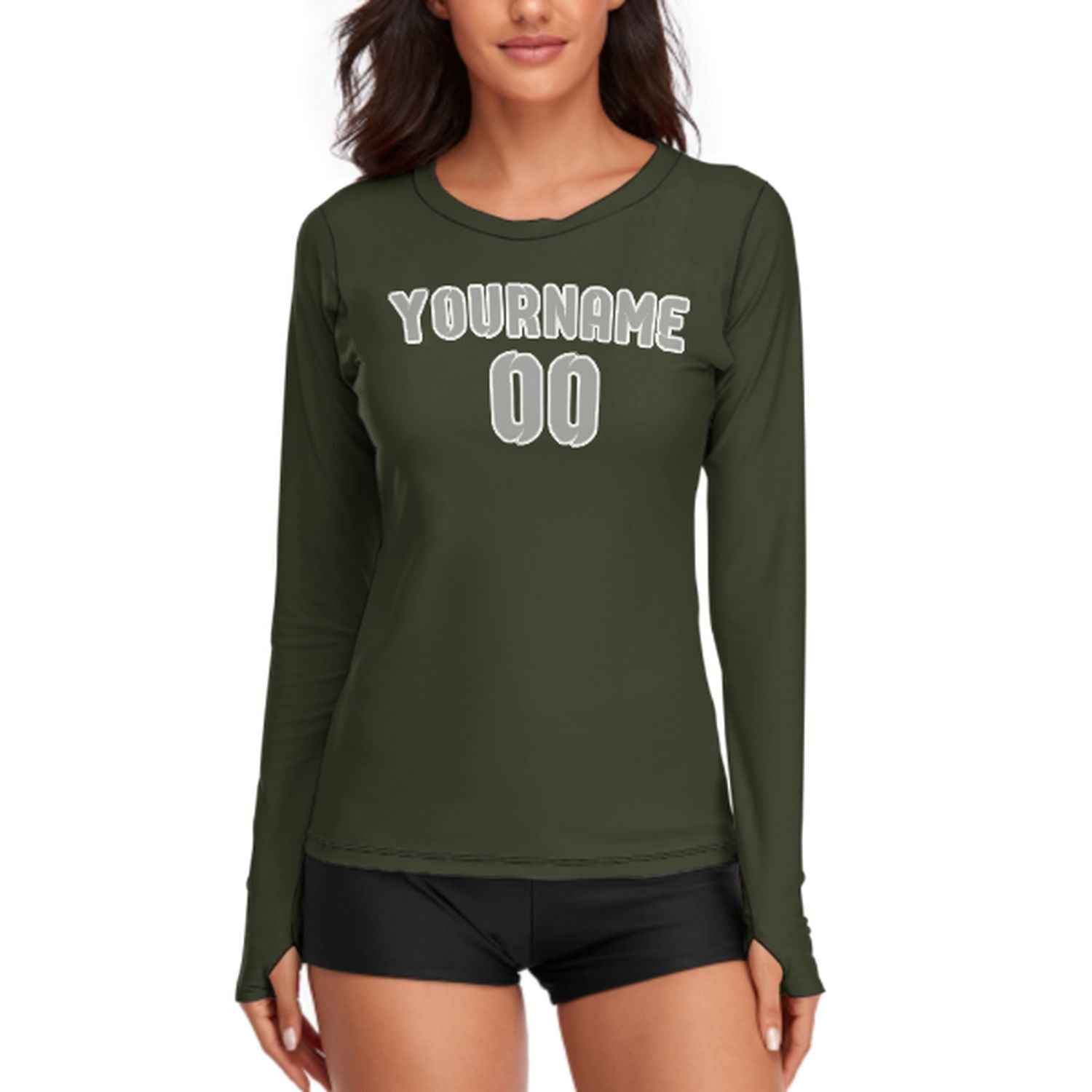 Maßgeschneidertes Dunkles Oliv Grau Damen Langarmshirt