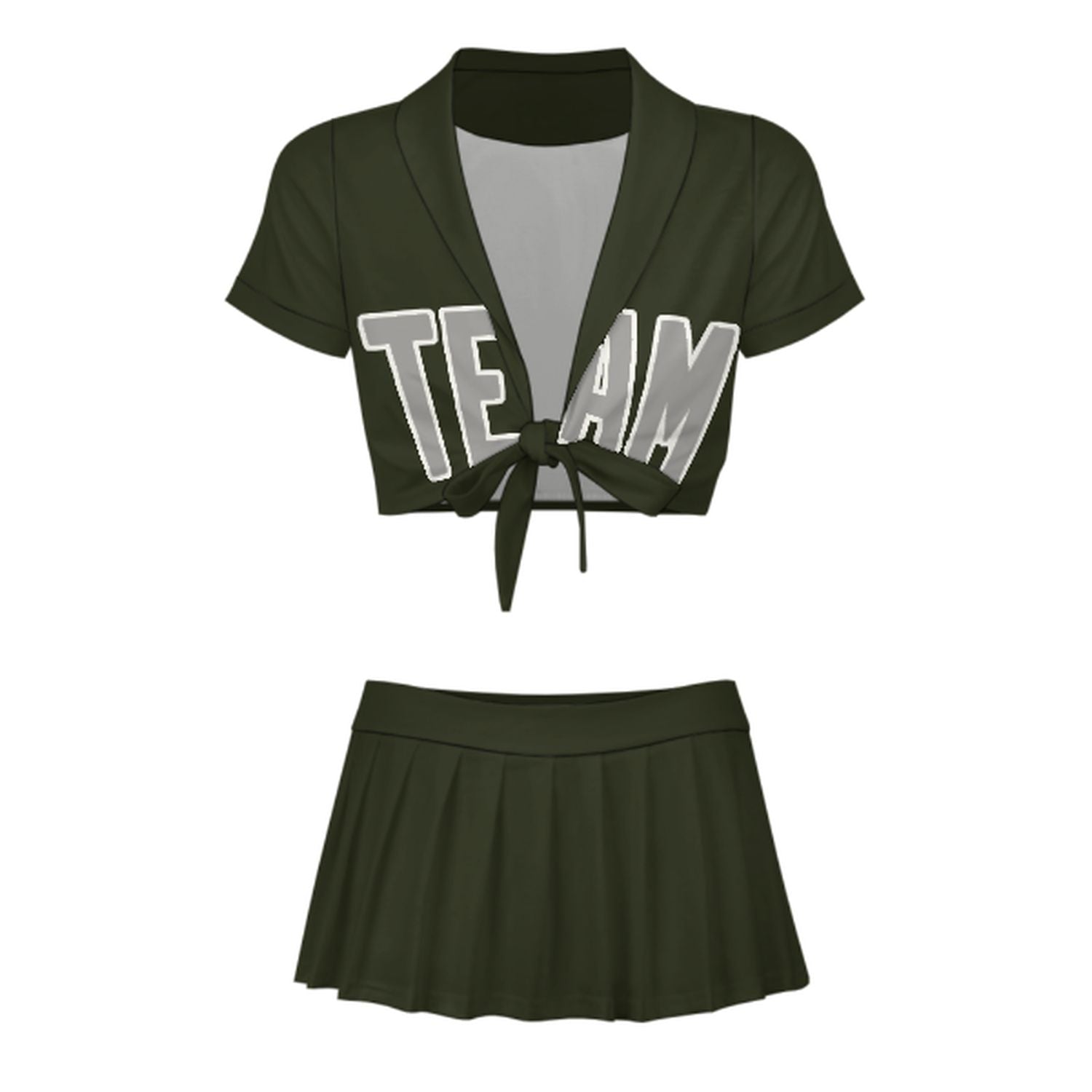 Maßgeschneidertes Dunkles Oliv Grau Cheerleader Outfit Set