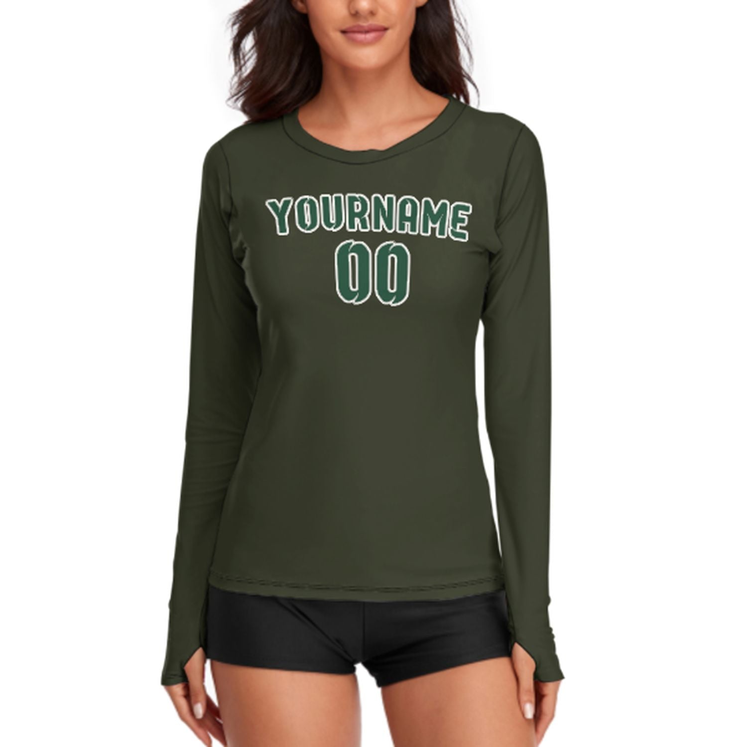 Maßgeschneidertes Dunkles Oliv Moosgrün Damen Langarmshirt