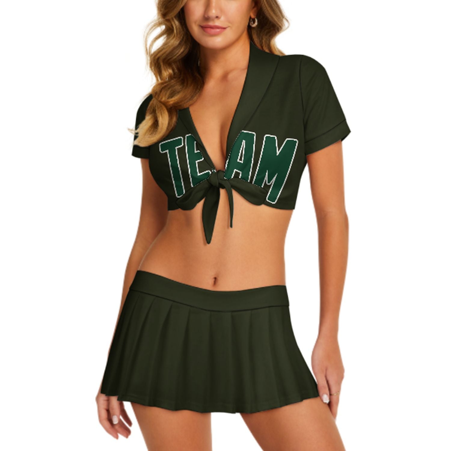 Maßgeschneidertes Dunkles Oliv Moosgrün Cheerleader Outfit Set
