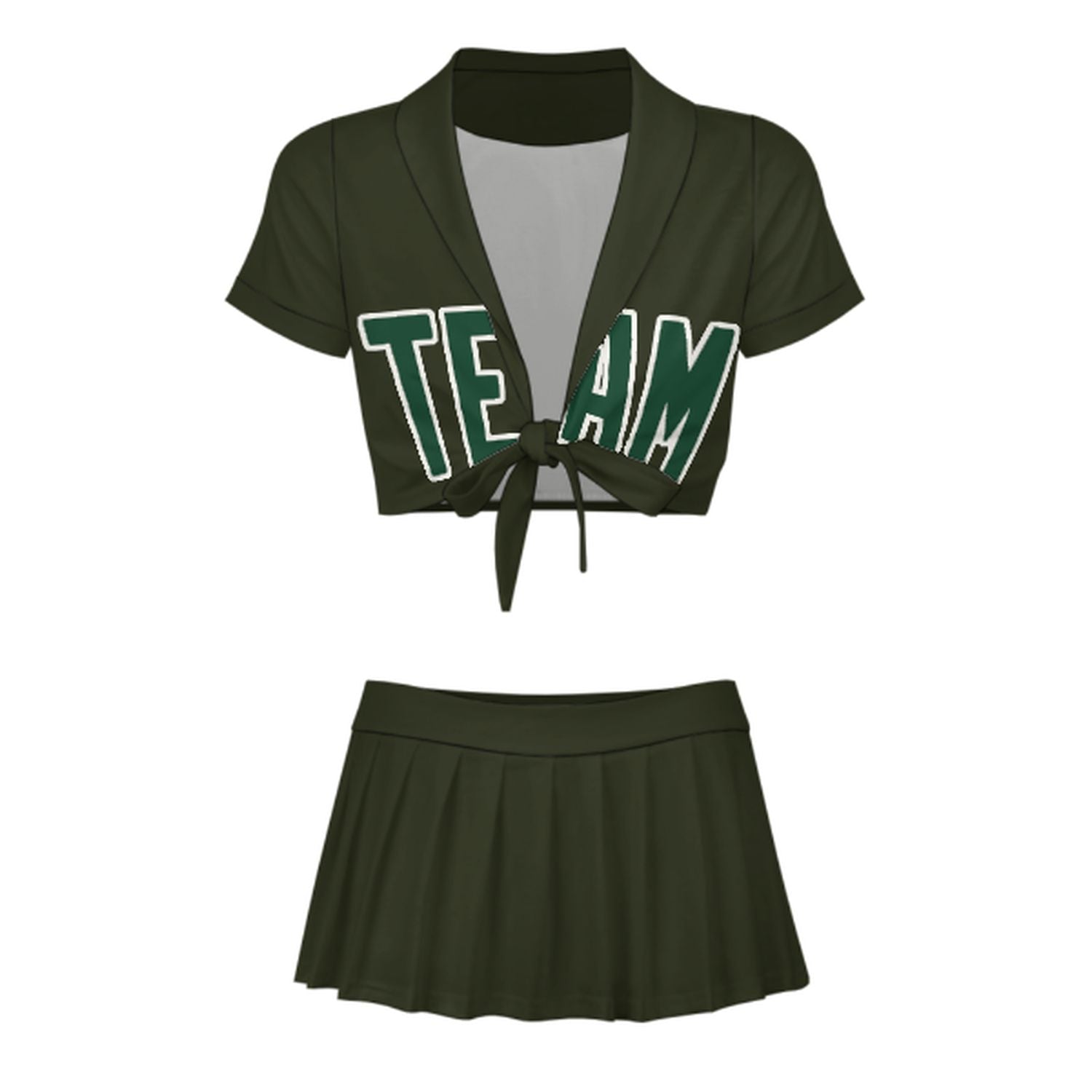 Maßgeschneidertes Dunkles Oliv Moosgrün Cheerleader Outfit Set
