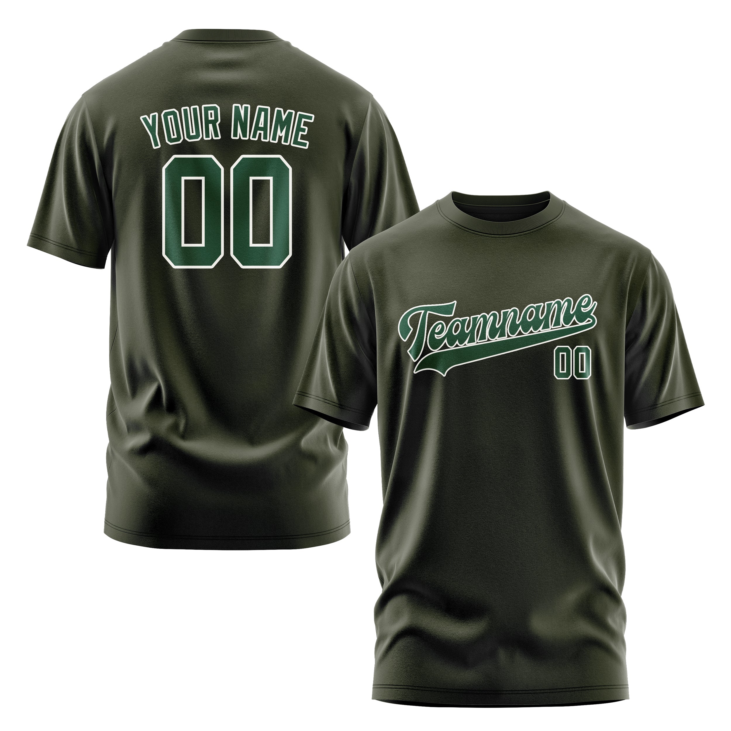 Maßgeschneidertes Dunkles Oliv Moosgrün T-Shirt