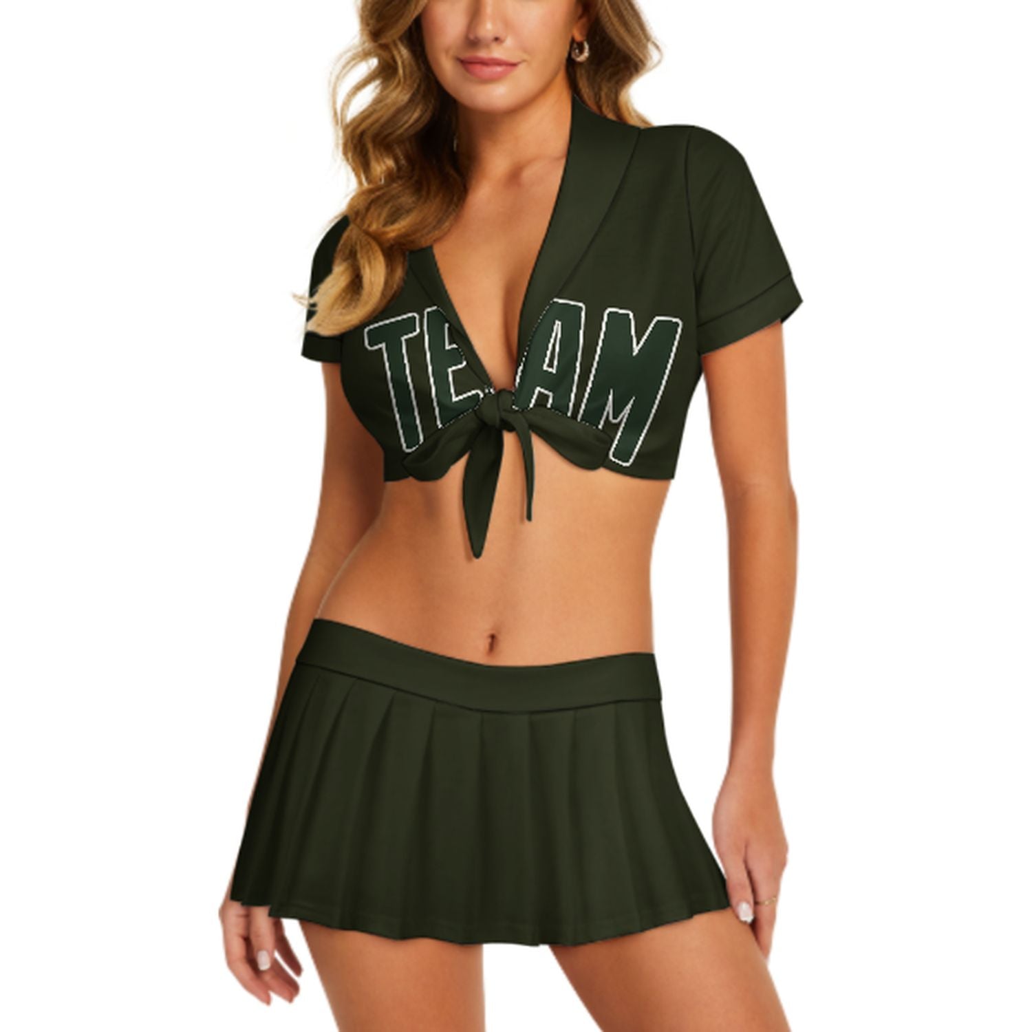 Maßgeschneidertes Dunkles Oliv Tannengrün Cheerleader Outfit Set