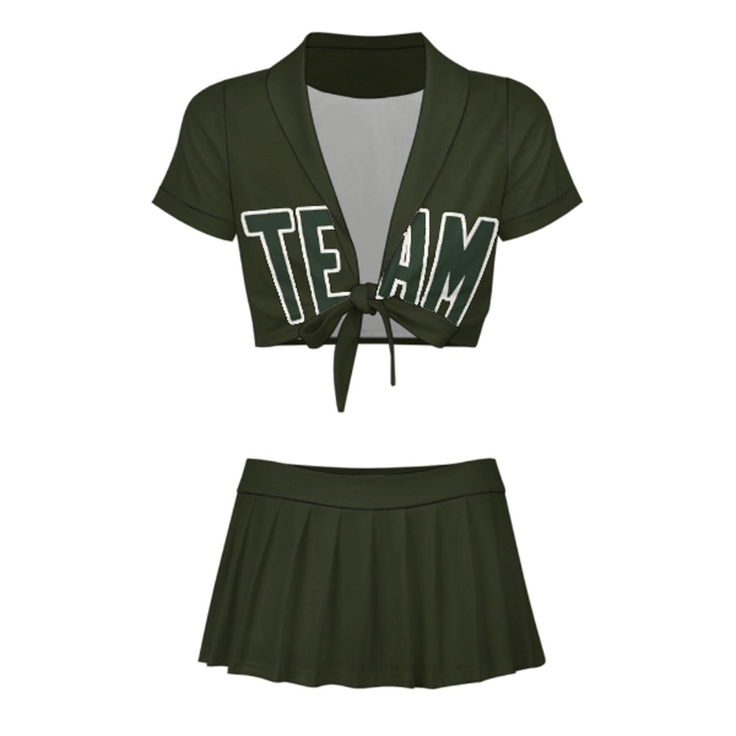 Maßgeschneidertes Dunkles Oliv Tannengrün Cheerleader Outfit Set