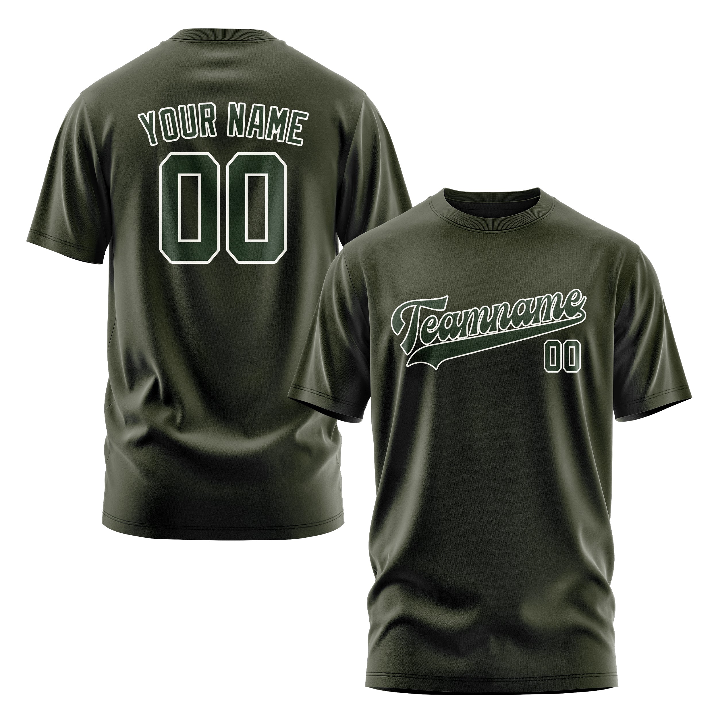 Maßgeschneidertes Dunkles Oliv Tannengrün T-Shirt