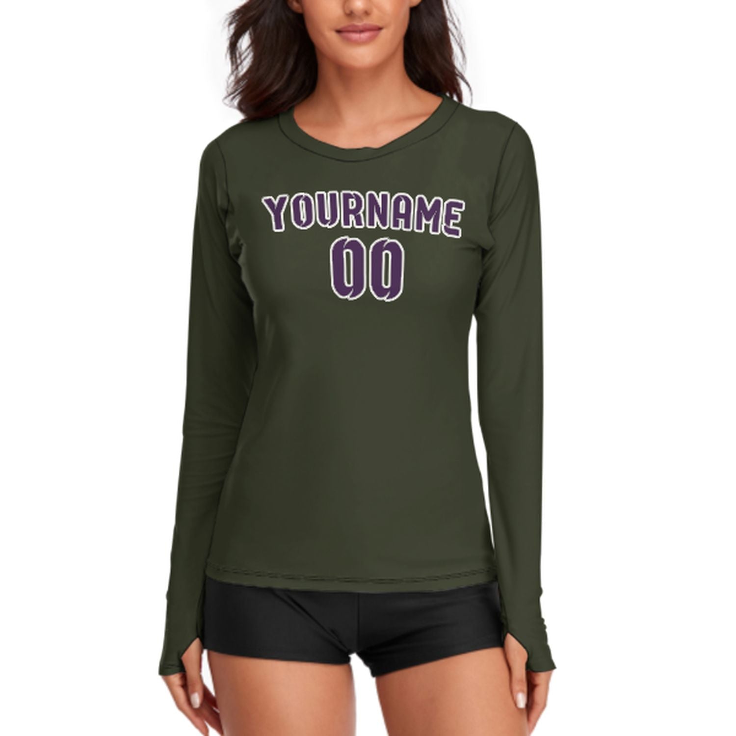 Maßgeschneidertes Dunkles Oliv Lila Damen Langarmshirt