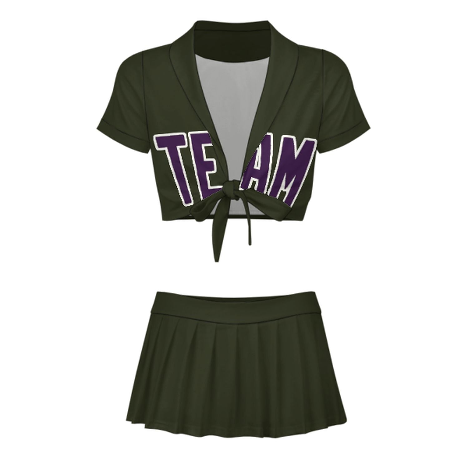 Maßgeschneidertes Dunkles Oliv Lila Cheerleader Outfit Set