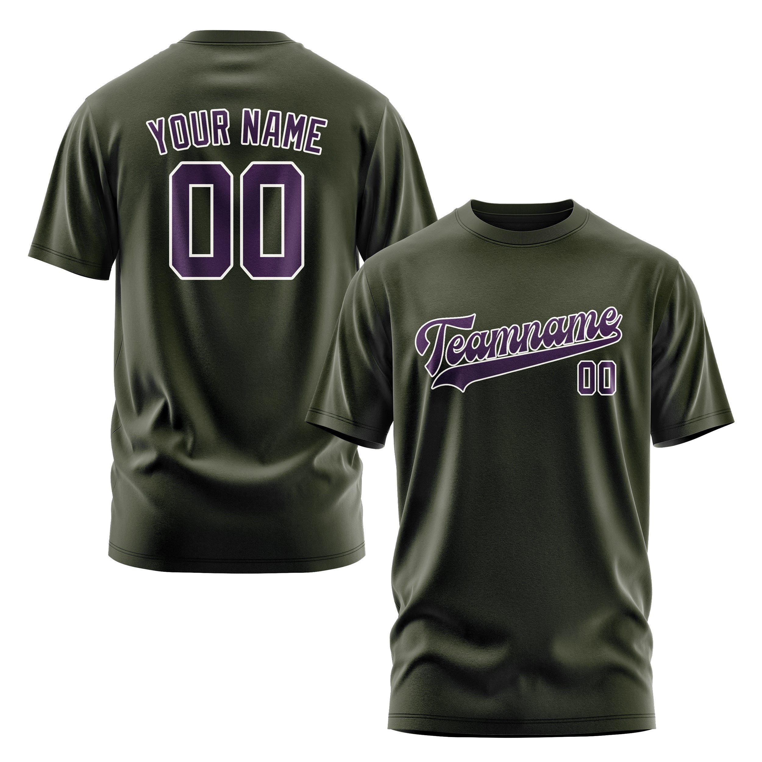 Maßgeschneidertes Dunkles Oliv Lila T-Shirt