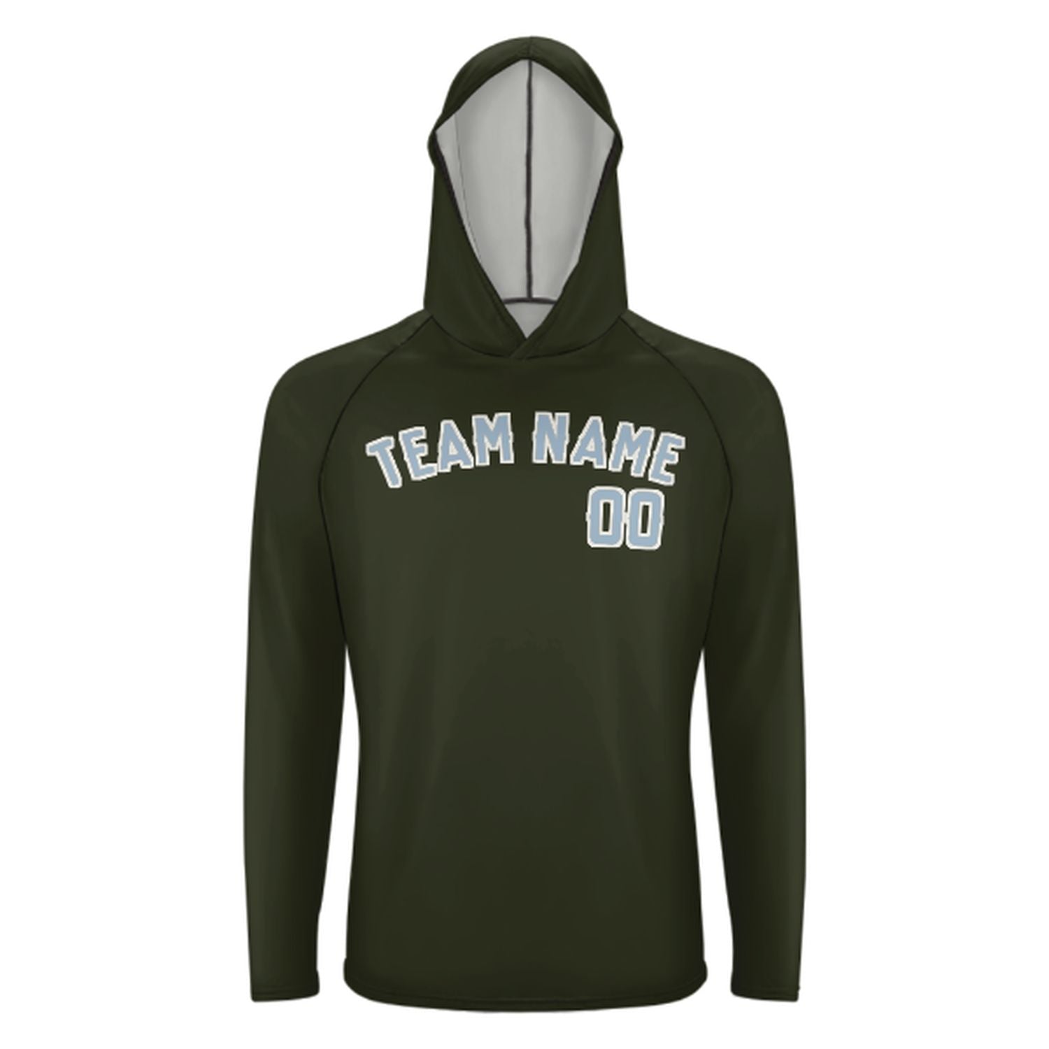 Maßgeschneidertes Dunkles Oliv Hellblau UV-Hoodie