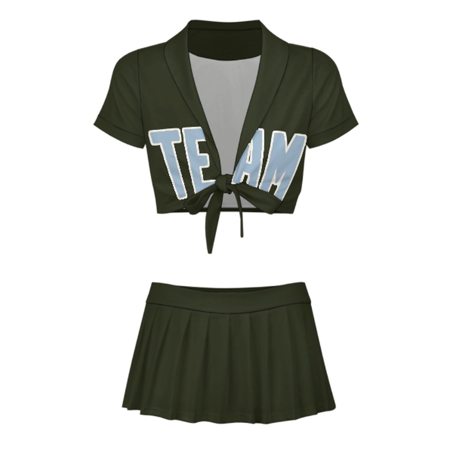 Maßgeschneidertes Dunkles Oliv Hellblau Cheerleader Outfit Set