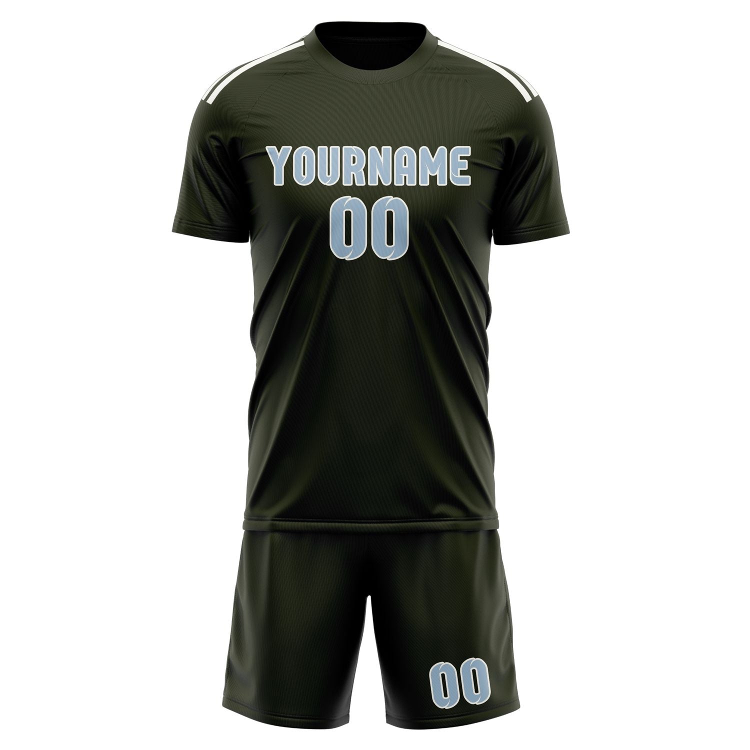 Maßgeschneidertes Professionelles Dunkles Oliv Hellblau Fußballtrikot-Set