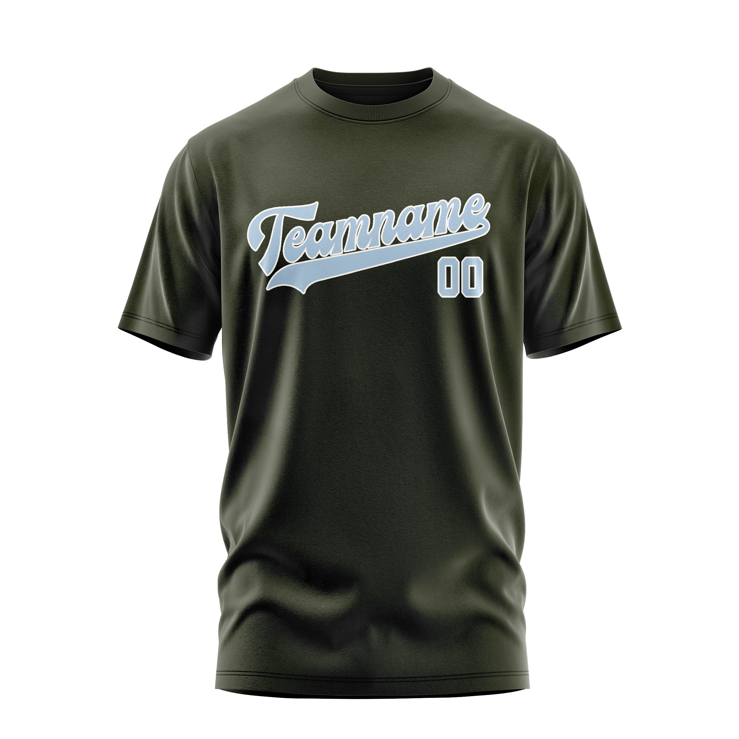 Maßgeschneidertes Dunkles Oliv Hellblau T-Shirt