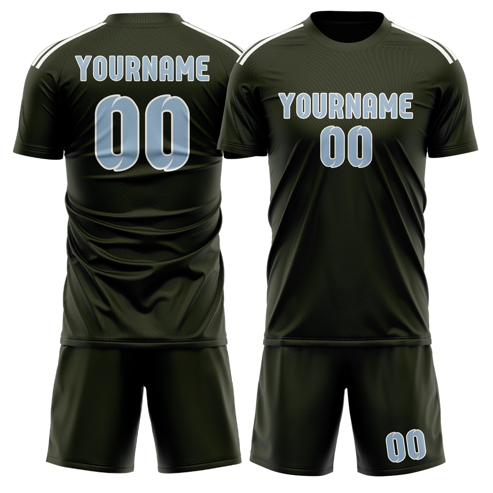 Maßgeschneidertes Professionelles Dunkles Oliv Hellblau Fußballtrikot-Set