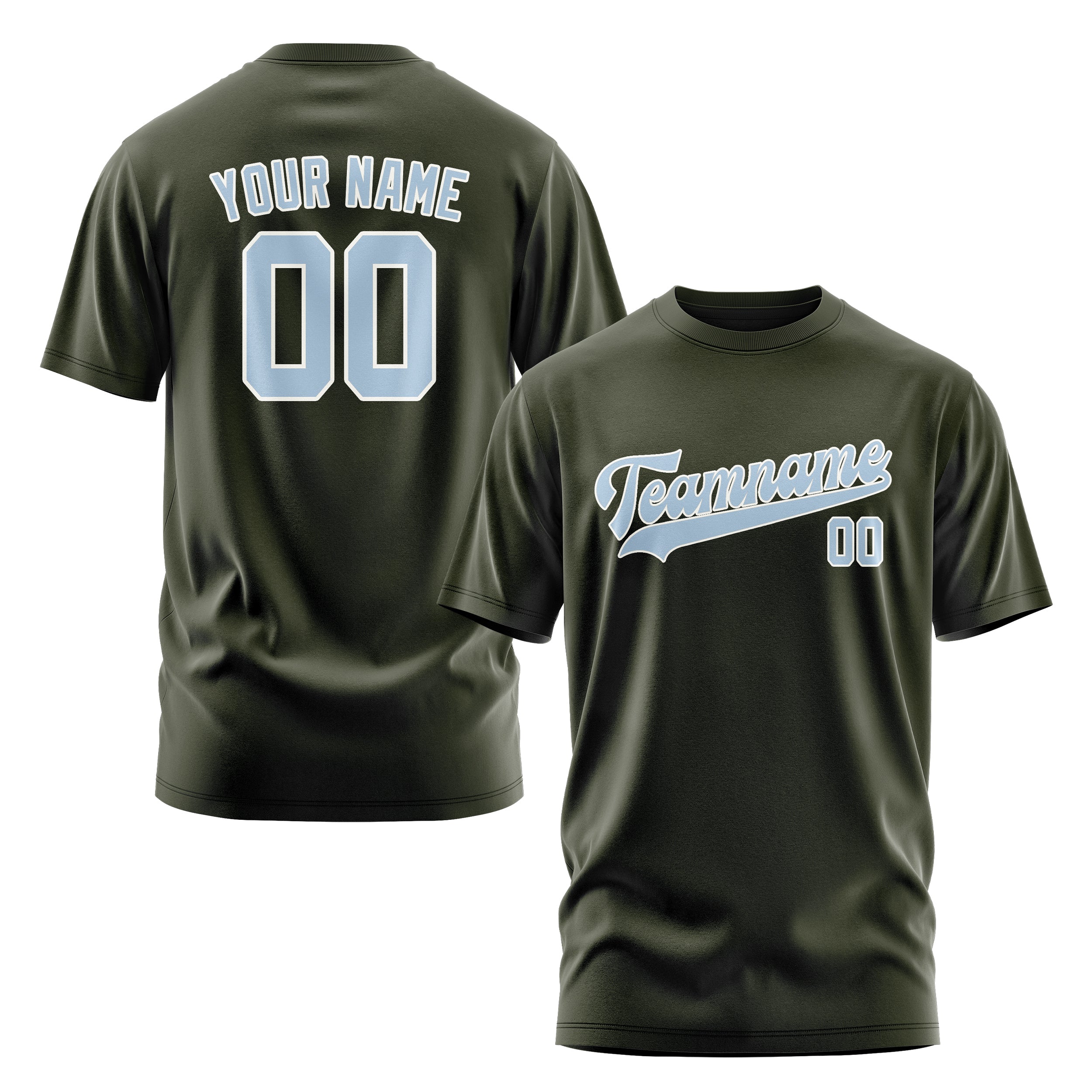 Maßgeschneidertes Dunkles Oliv Hellblau T-Shirt