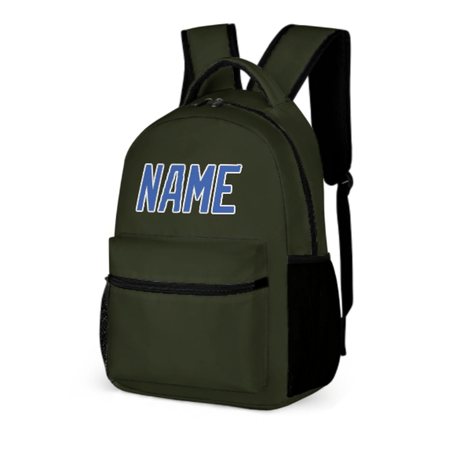 Zaino per bambini personalizzato color oliva scuro e azzurro cielo