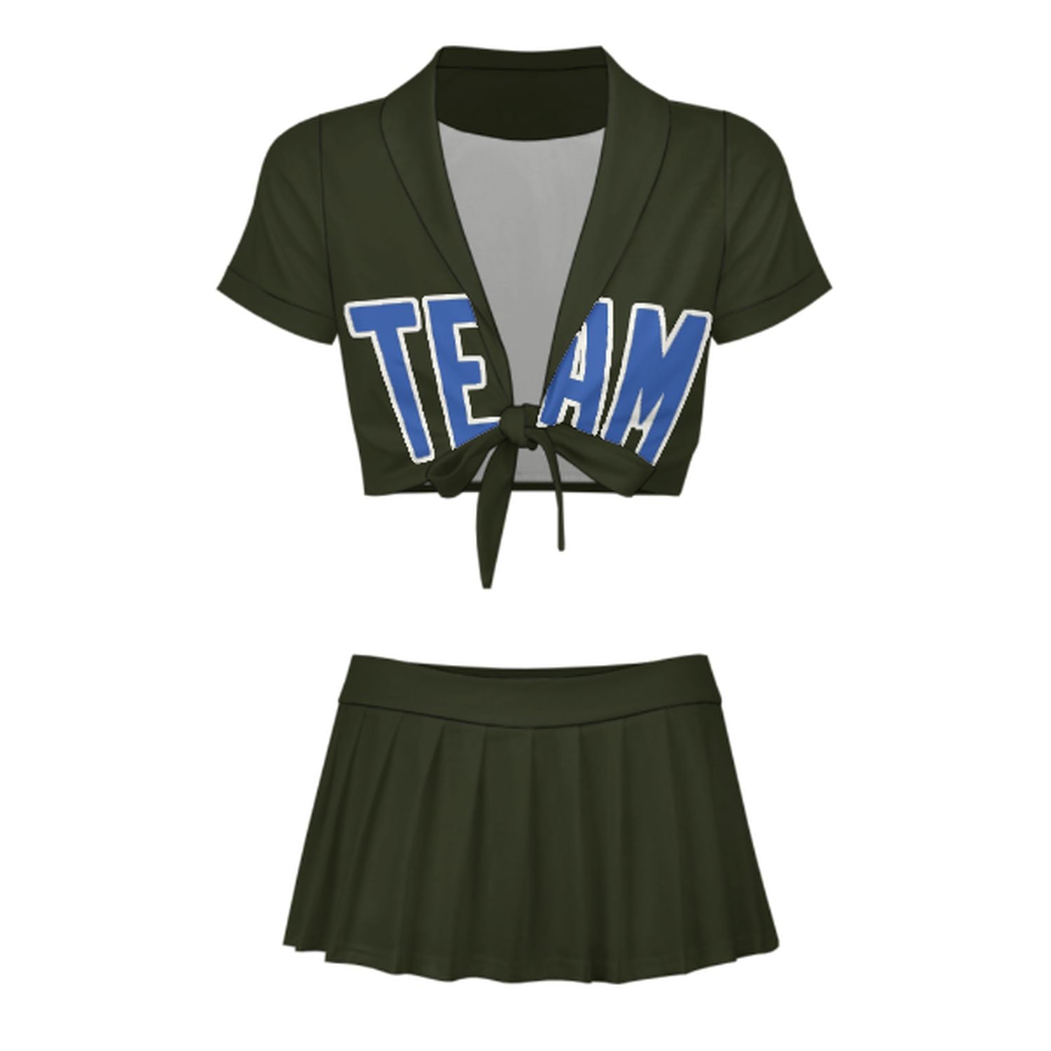 Maßgeschneidertes Dunkles Oliv Himmelblau Cheerleader Outfit Set