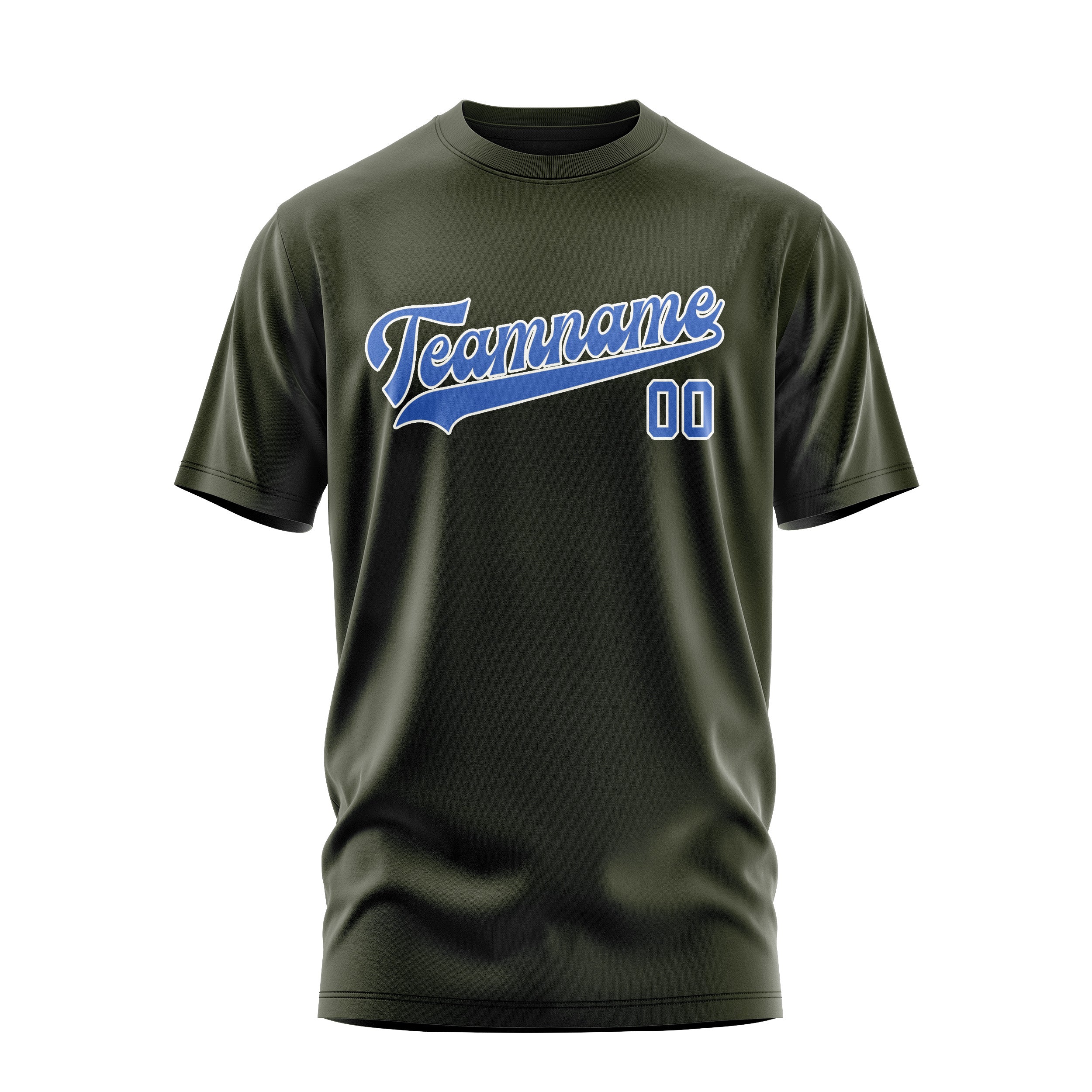 Maßgeschneidertes Dunkles Oliv Himmelblau T-Shirt