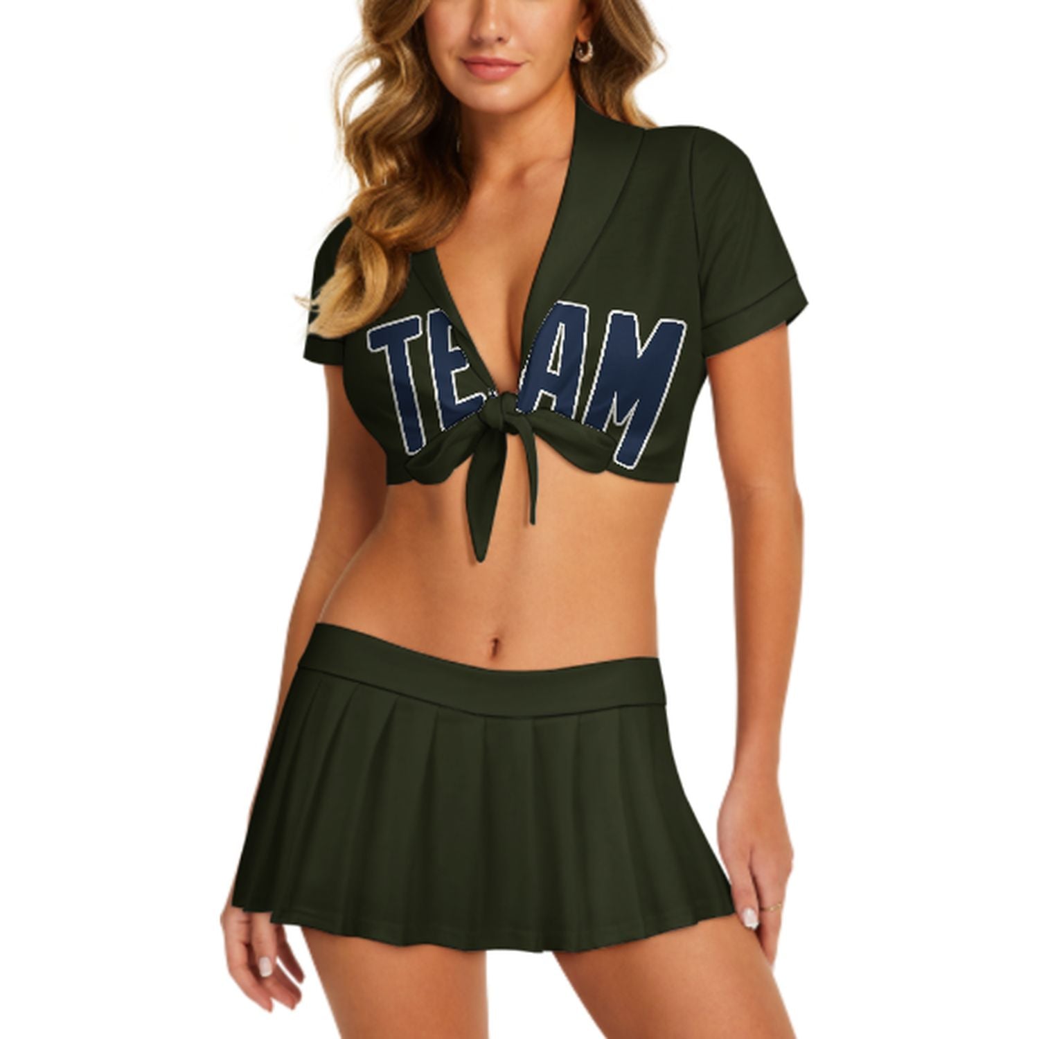 Maßgeschneidertes Dunkles Oliv Marineblau Cheerleader Outfit Set
