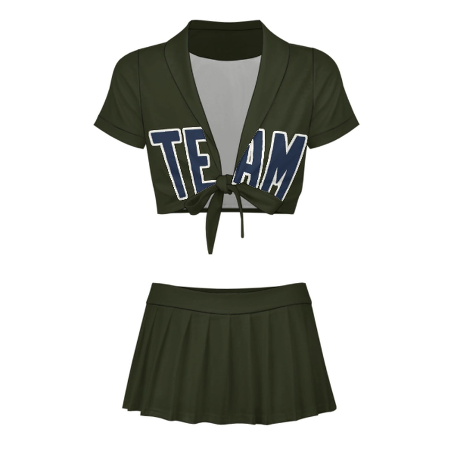 Maßgeschneidertes Dunkles Oliv Marineblau Cheerleader Outfit Set