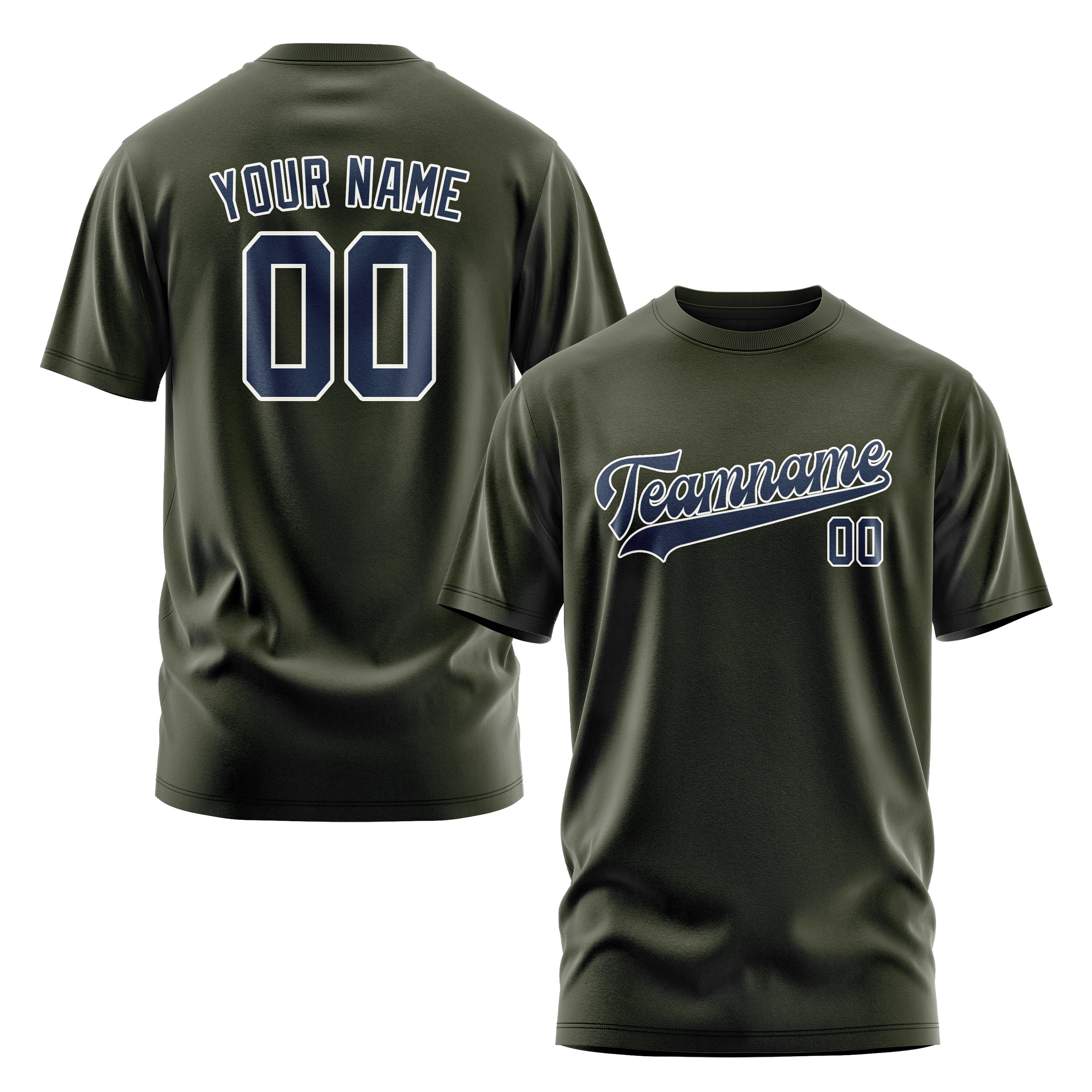Maßgeschneidertes Dunkles Oliv Marineblau T-Shirt
