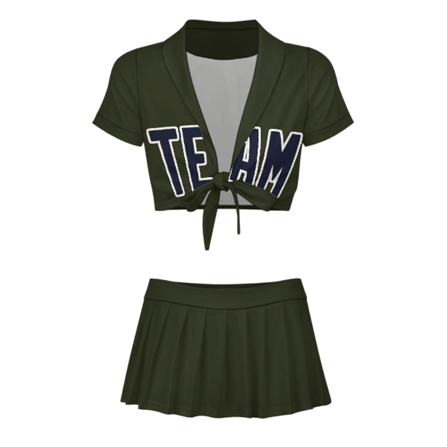 Maßgeschneidertes Dunkles Oliv Stahlblau Cheerleader Outfit Set