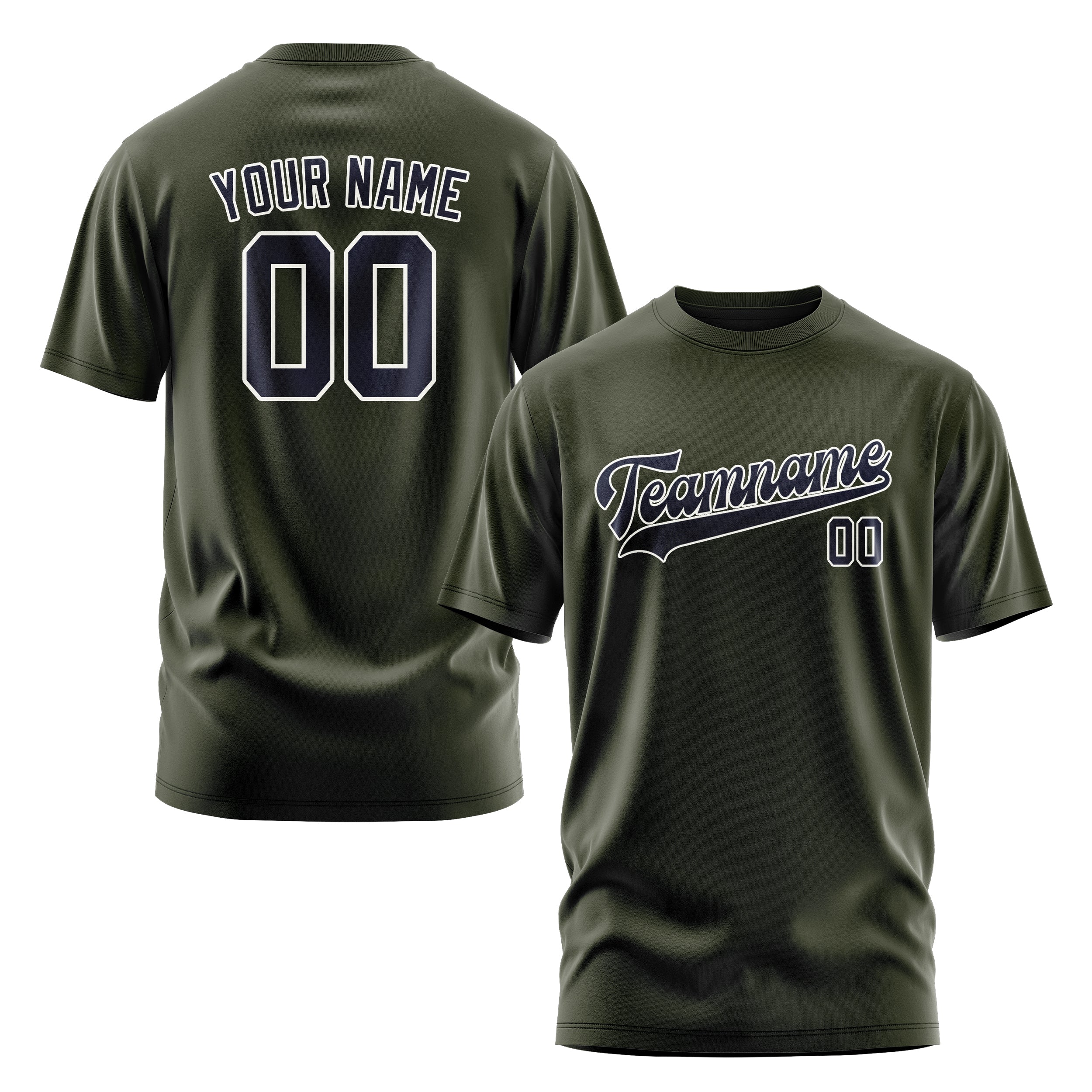 Maßgeschneidertes Dunkles Oliv Stahlblau T-Shirt