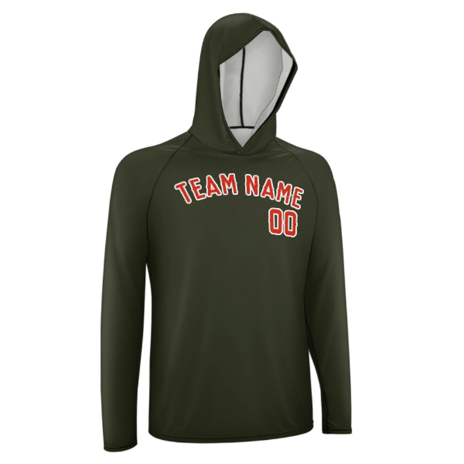 Maßgeschneidertes Dunkles Oliv Orangerot UV-Hoodie