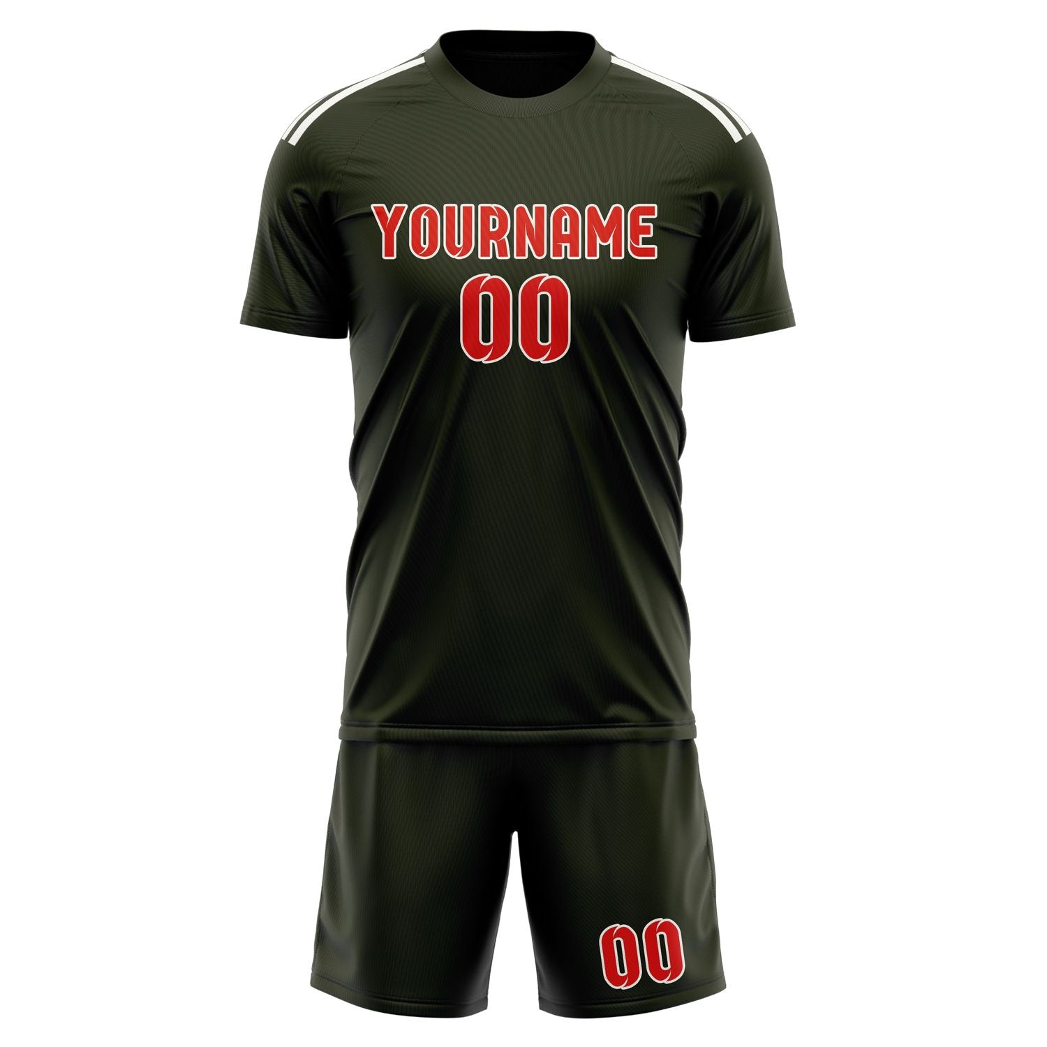 Maßgeschneidertes Professionelles Dunkles Oliv Orangerot Fußballtrikot-Set