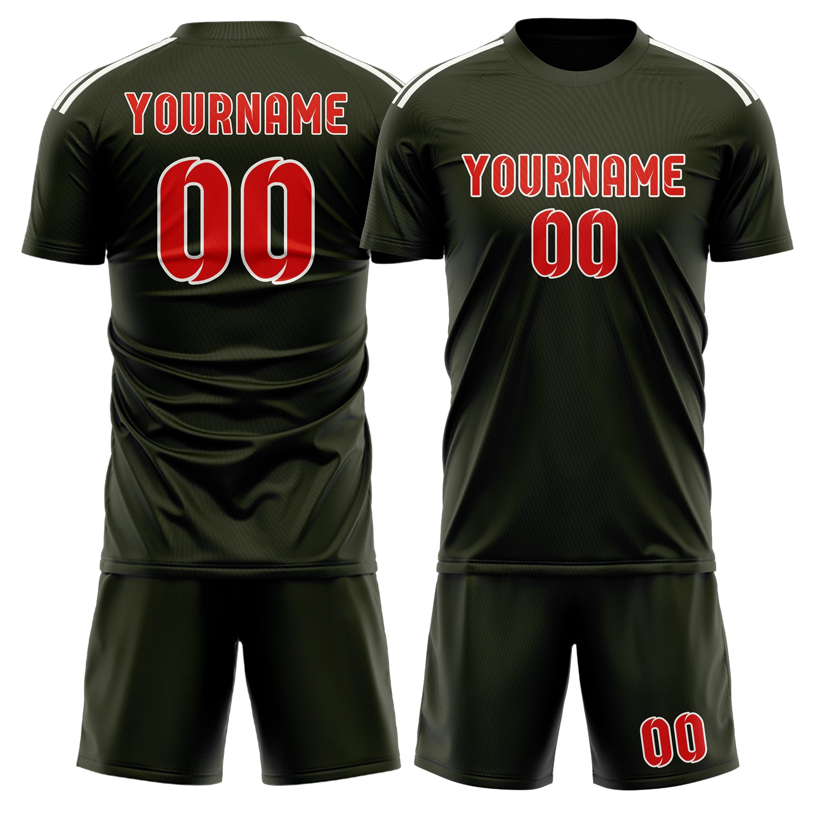 Maßgeschneidertes Professionelles Dunkles Oliv Orangerot Fußballtrikot-Set