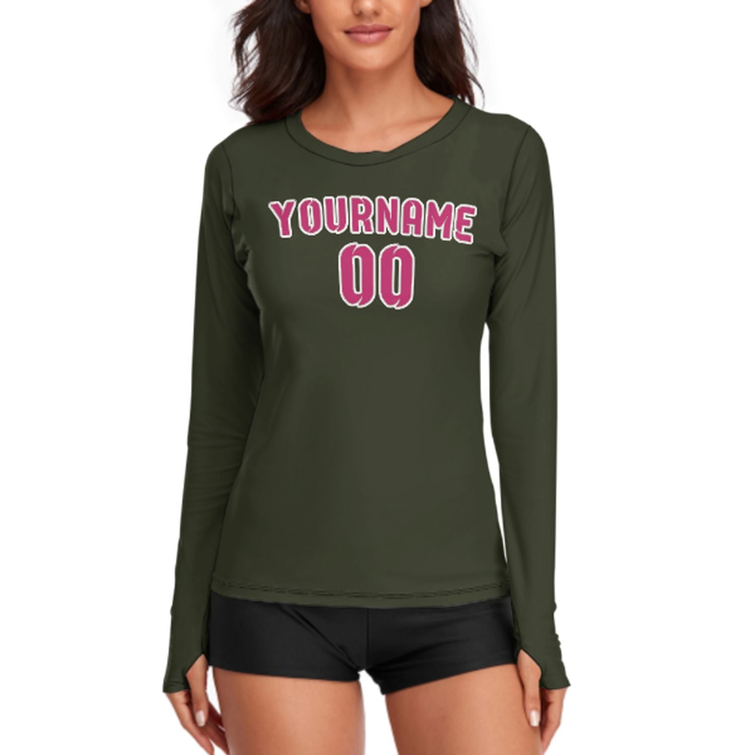 Maßgeschneidertes Dunkles Oliv Rosarot Damen Langarmshirt