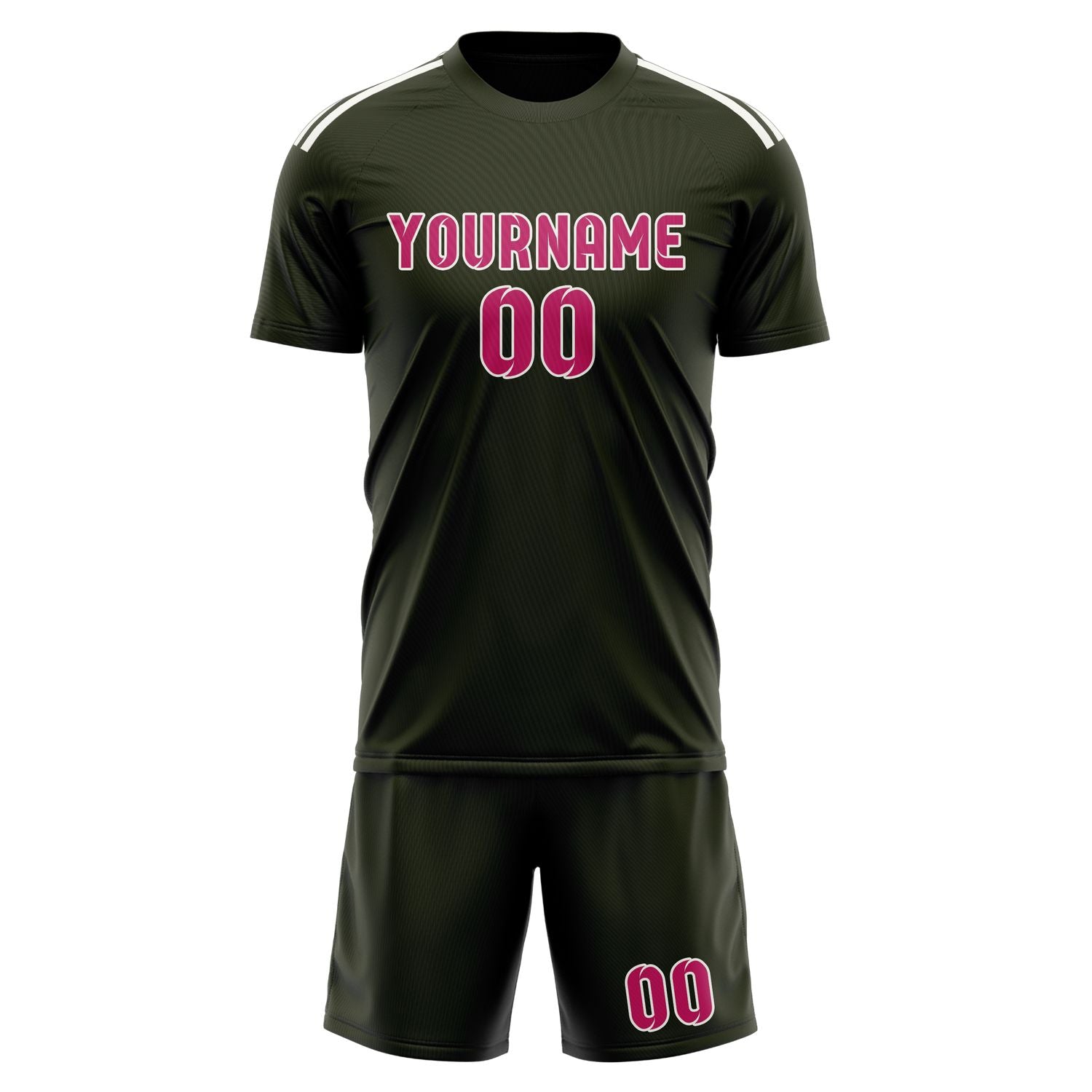 Maßgeschneidertes Professionelles Dunkles Oliv Rosarot Fußballtrikot-Set