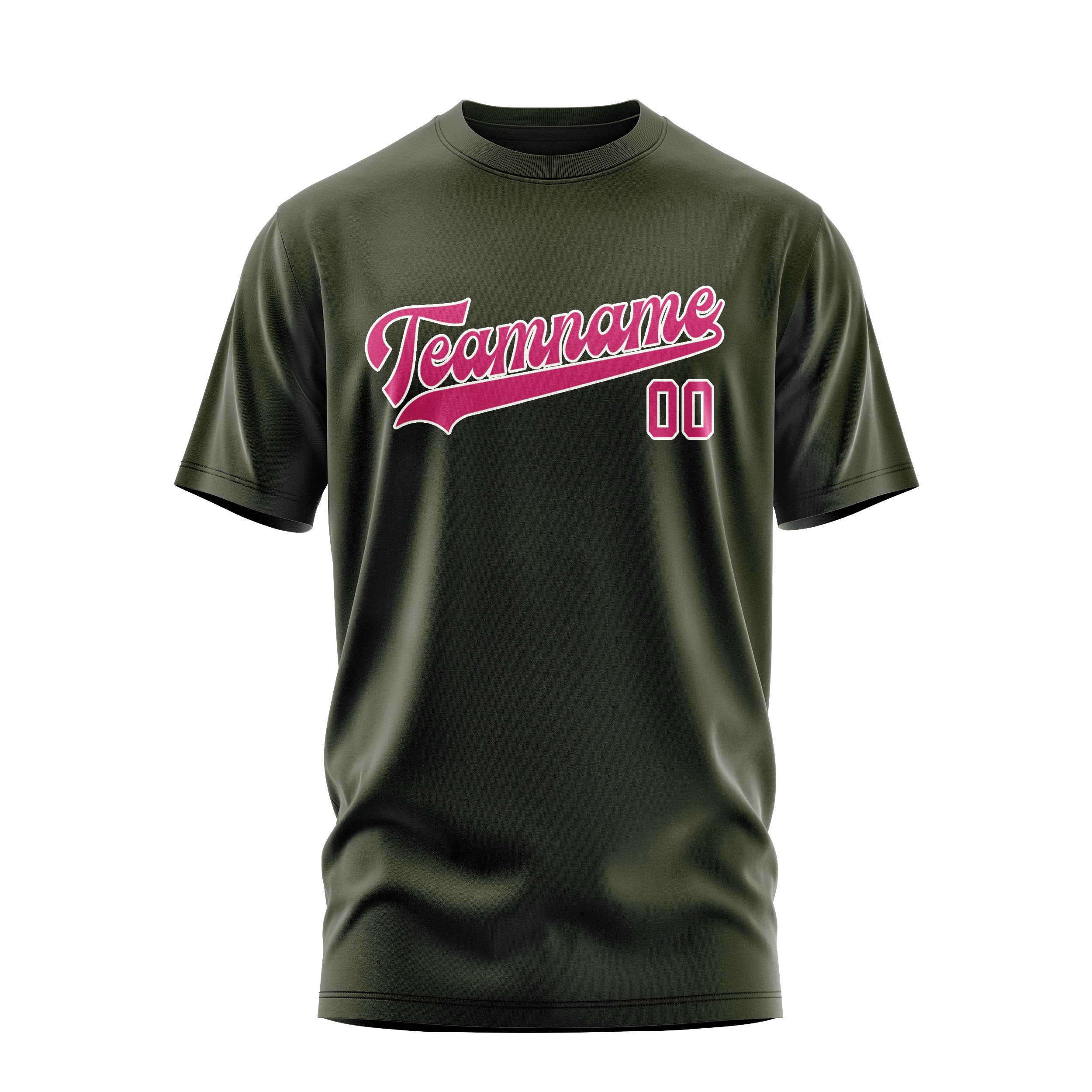 Maßgeschneidertes Dunkles Oliv Rosarot T-Shirt