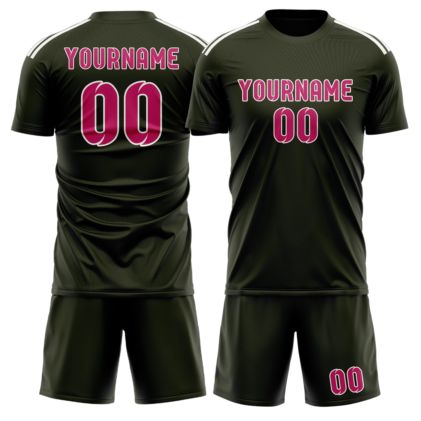 Maßgeschneidertes Professionelles Dunkles Oliv Rosarot Fußballtrikot-Set