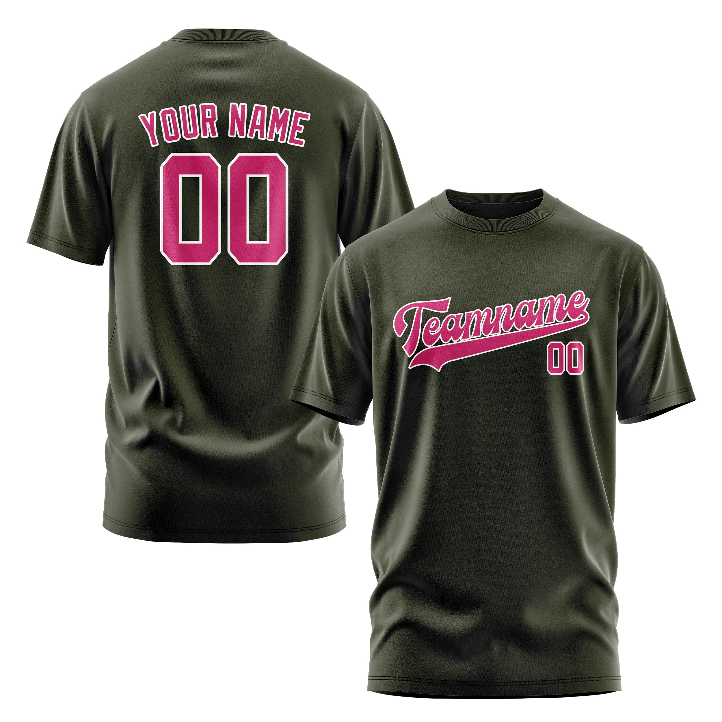 Maßgeschneidertes Dunkles Oliv Rosarot T-Shirt