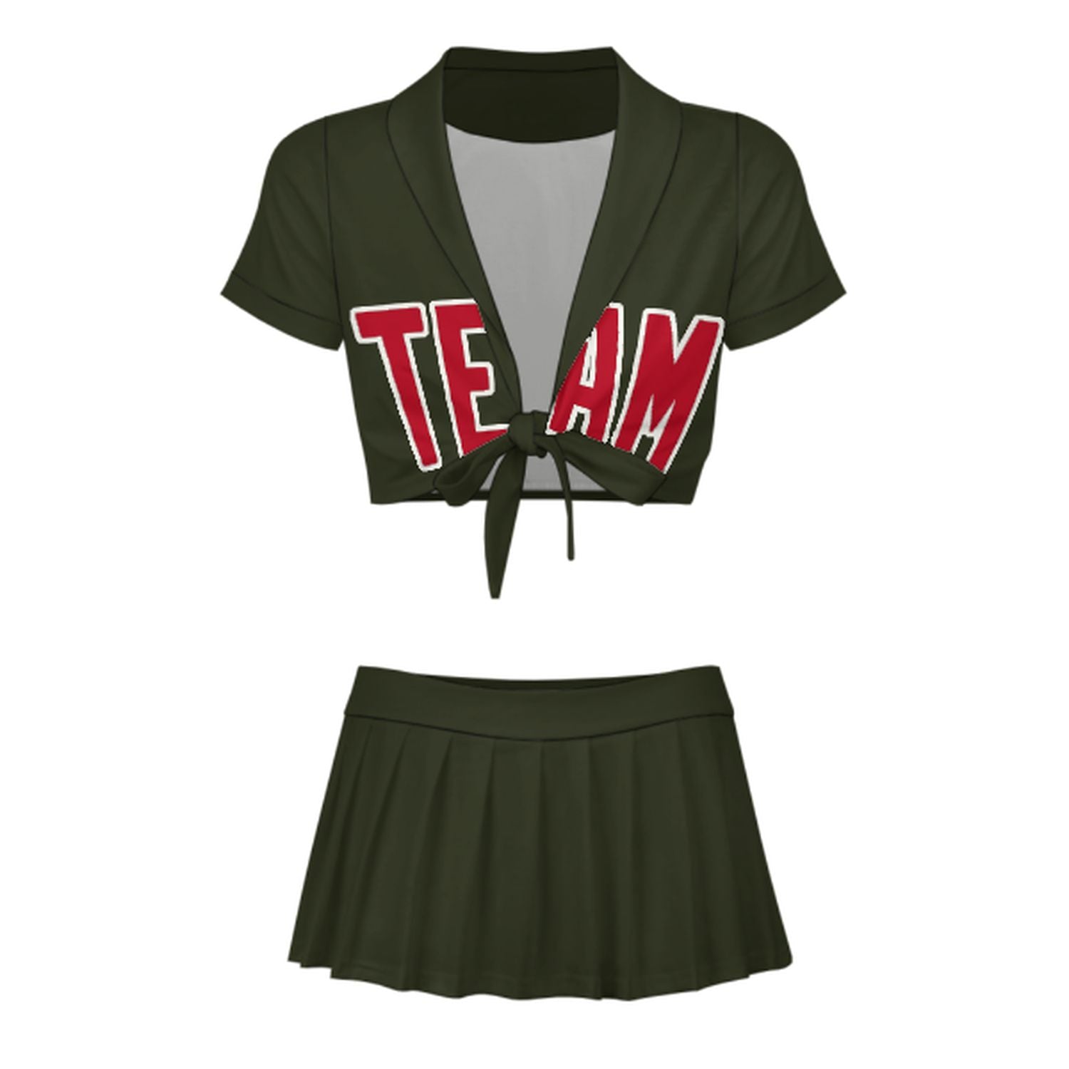 Maßgeschneidertes Dunkles Oliv Rot Cheerleader Outfit Set