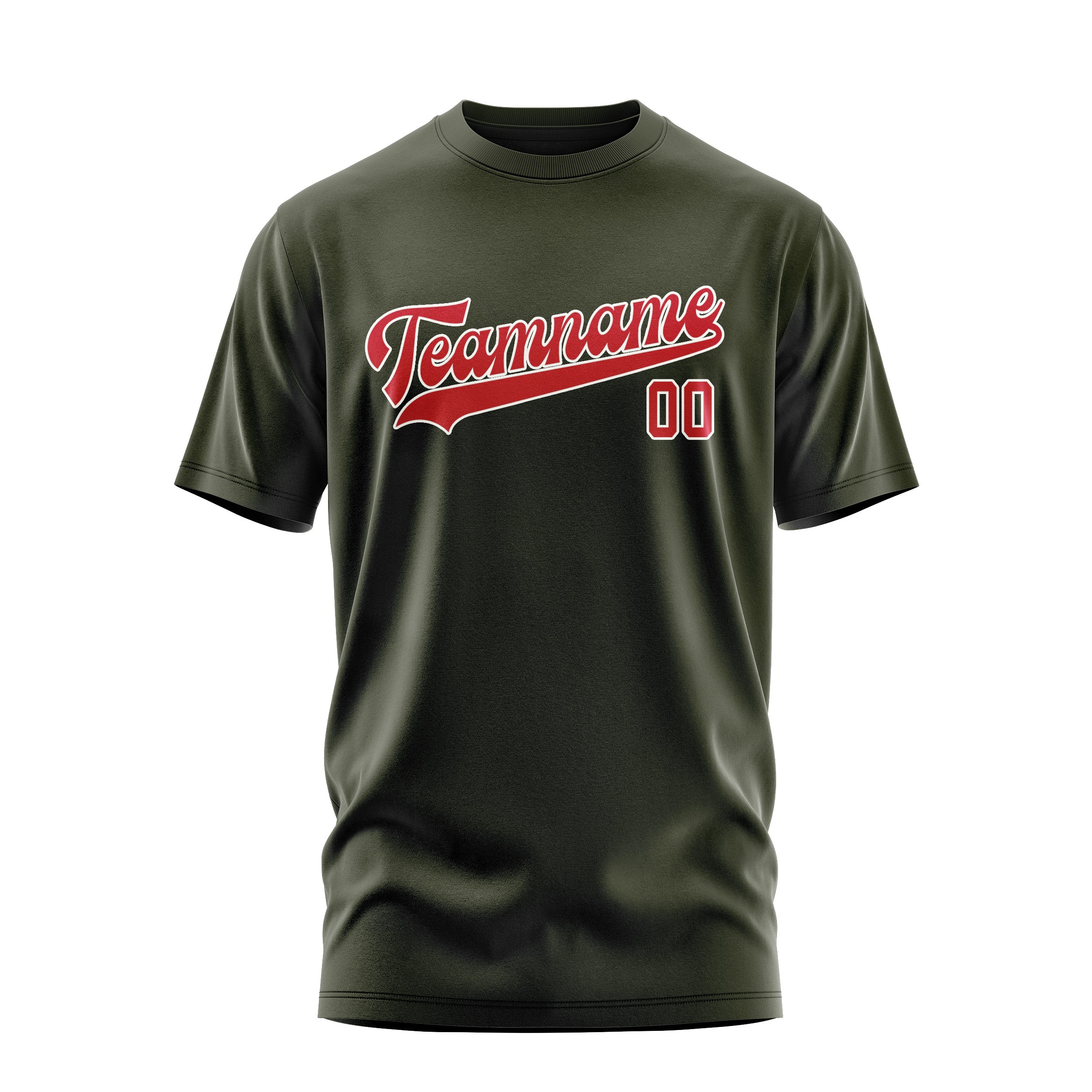 Maßgeschneidertes Dunkles Oliv Rot T-Shirt