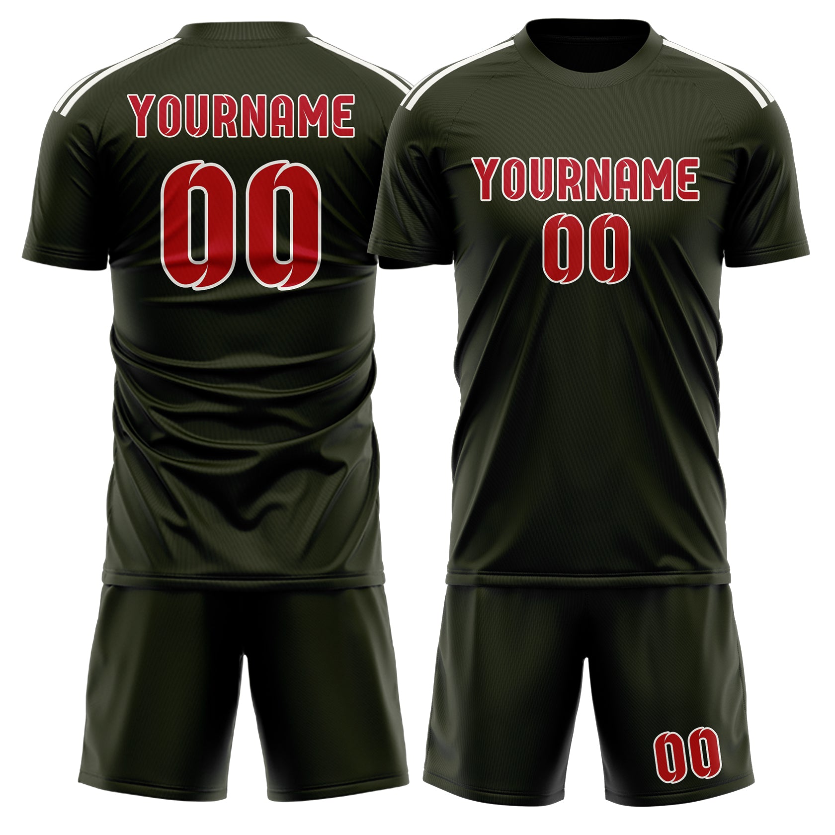 Maßgeschneidertes Professionelles Dunkles Oliv Rot Fußballtrikot-Set