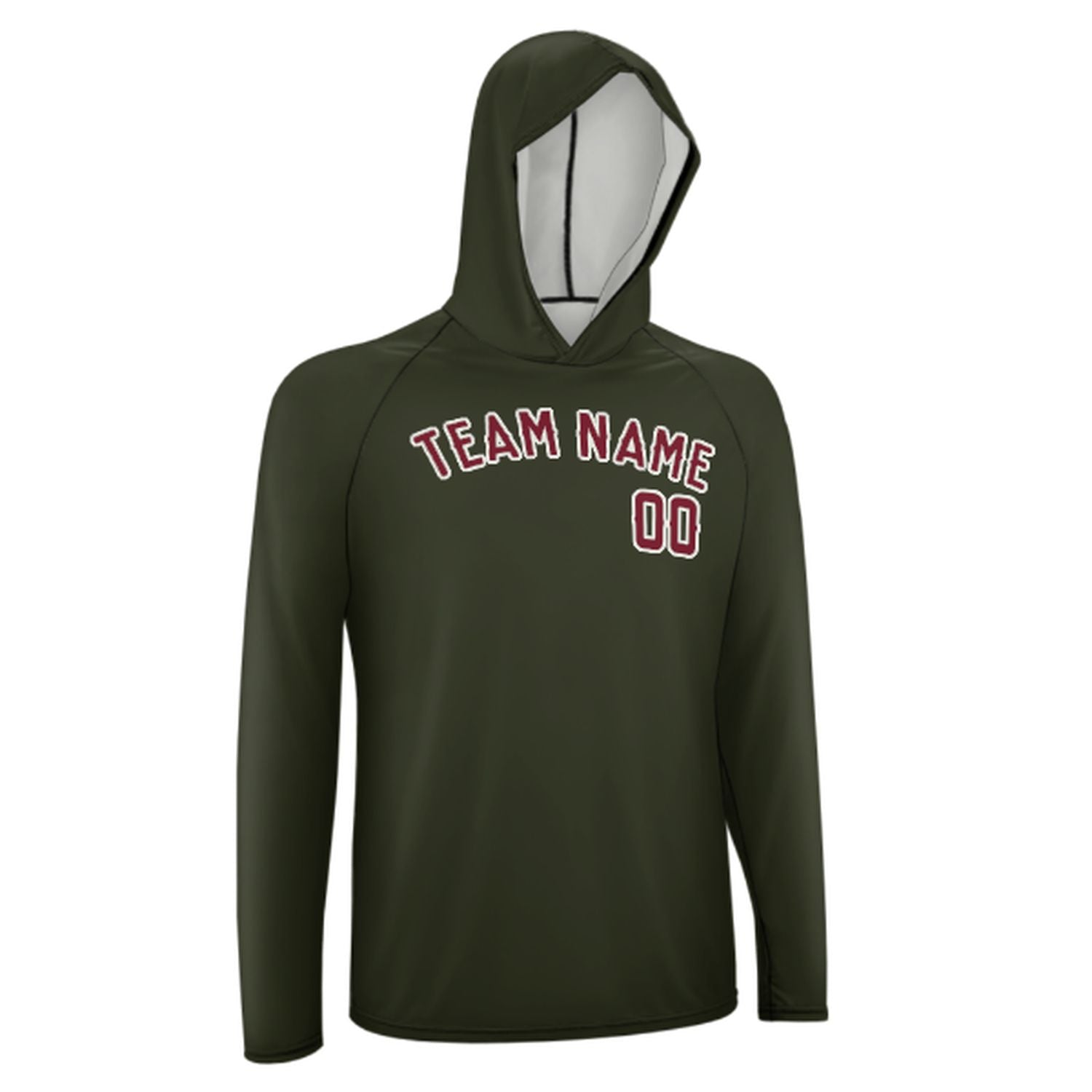 Maßgeschneidertes Dunkles Oliv Karmesinrot UV-Hoodie