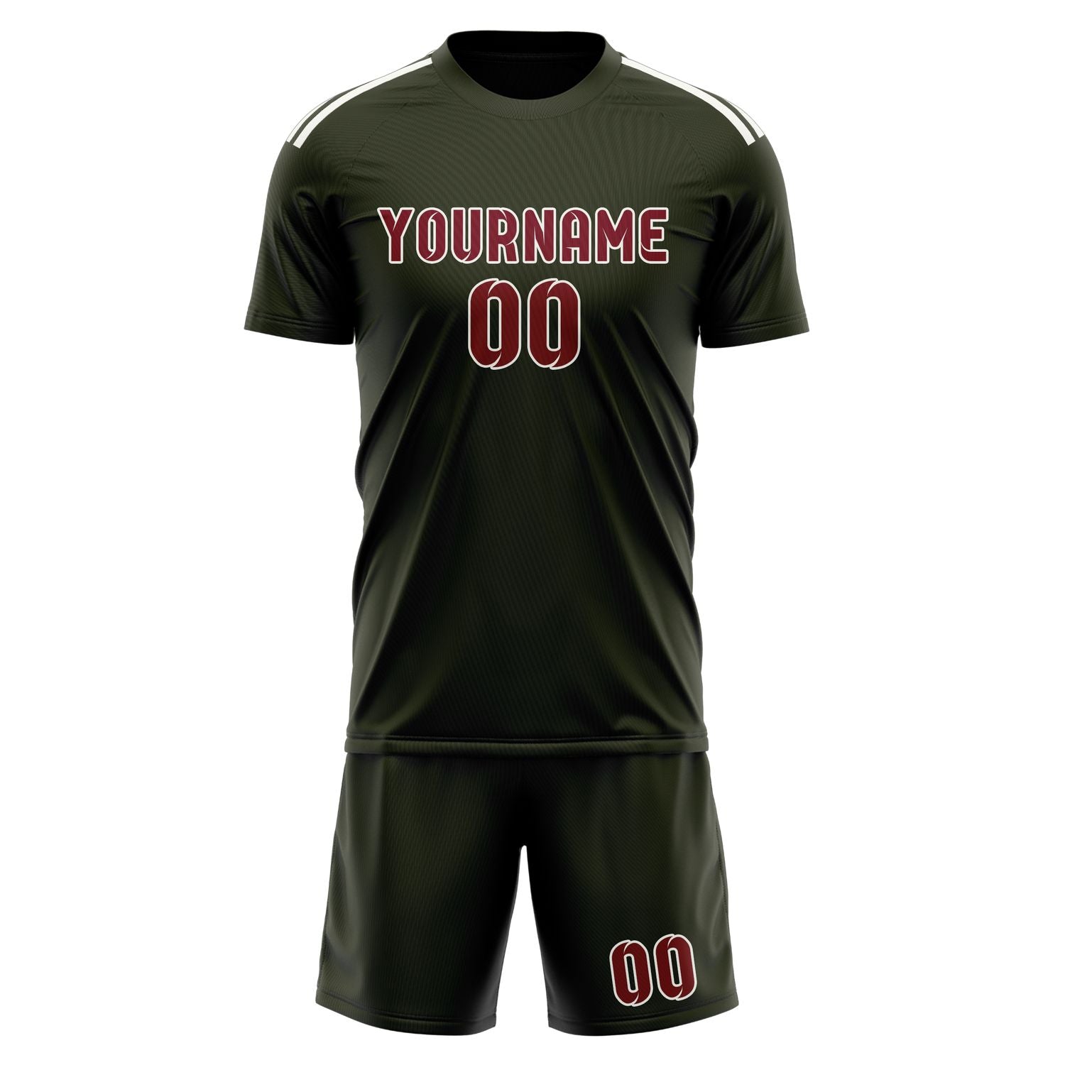 Maßgeschneidertes Professionelles Dunkles Oliv Karmesinrot Fußballtrikot-Set