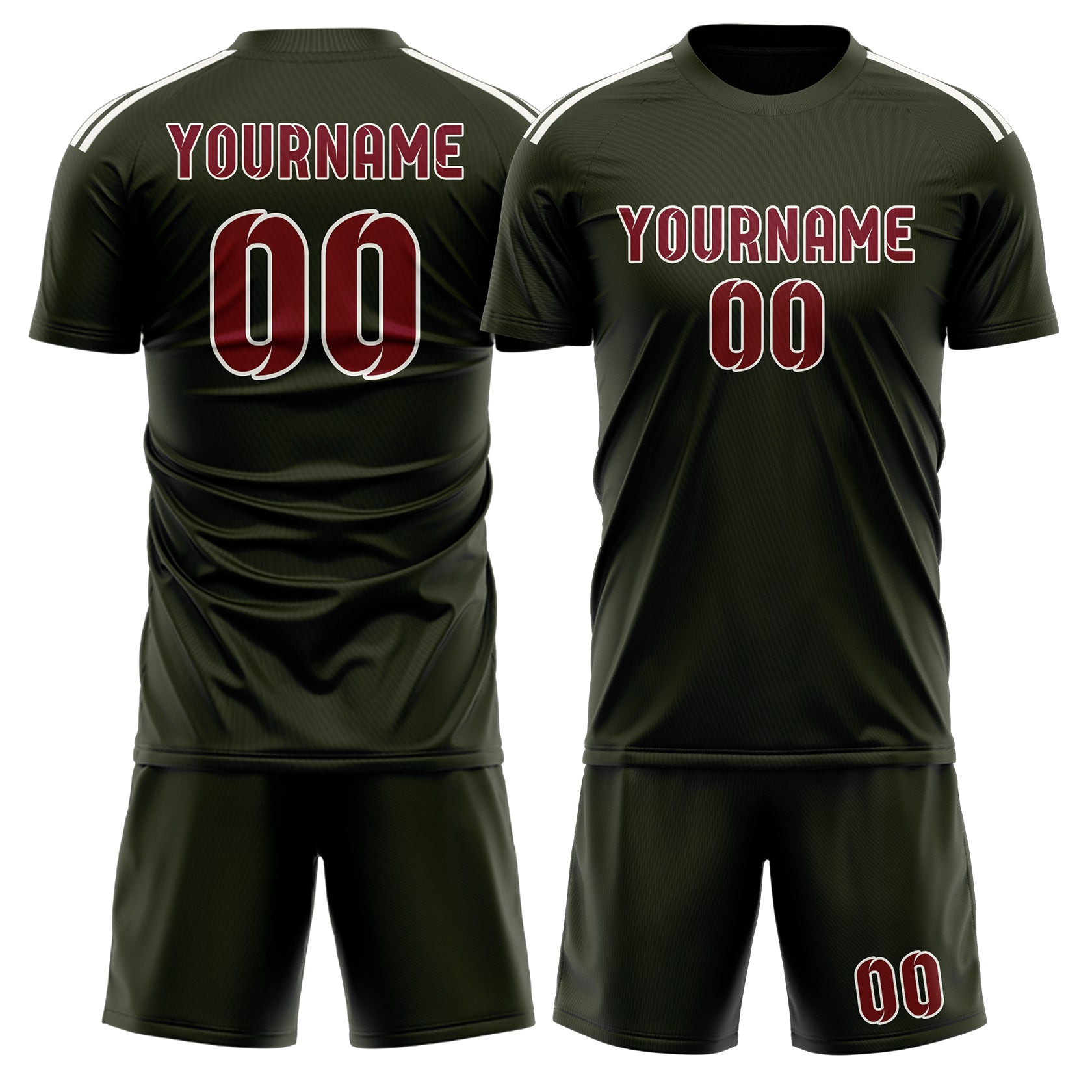Maßgeschneidertes Professionelles Dunkles Oliv Karmesinrot Fußballtrikot-Set