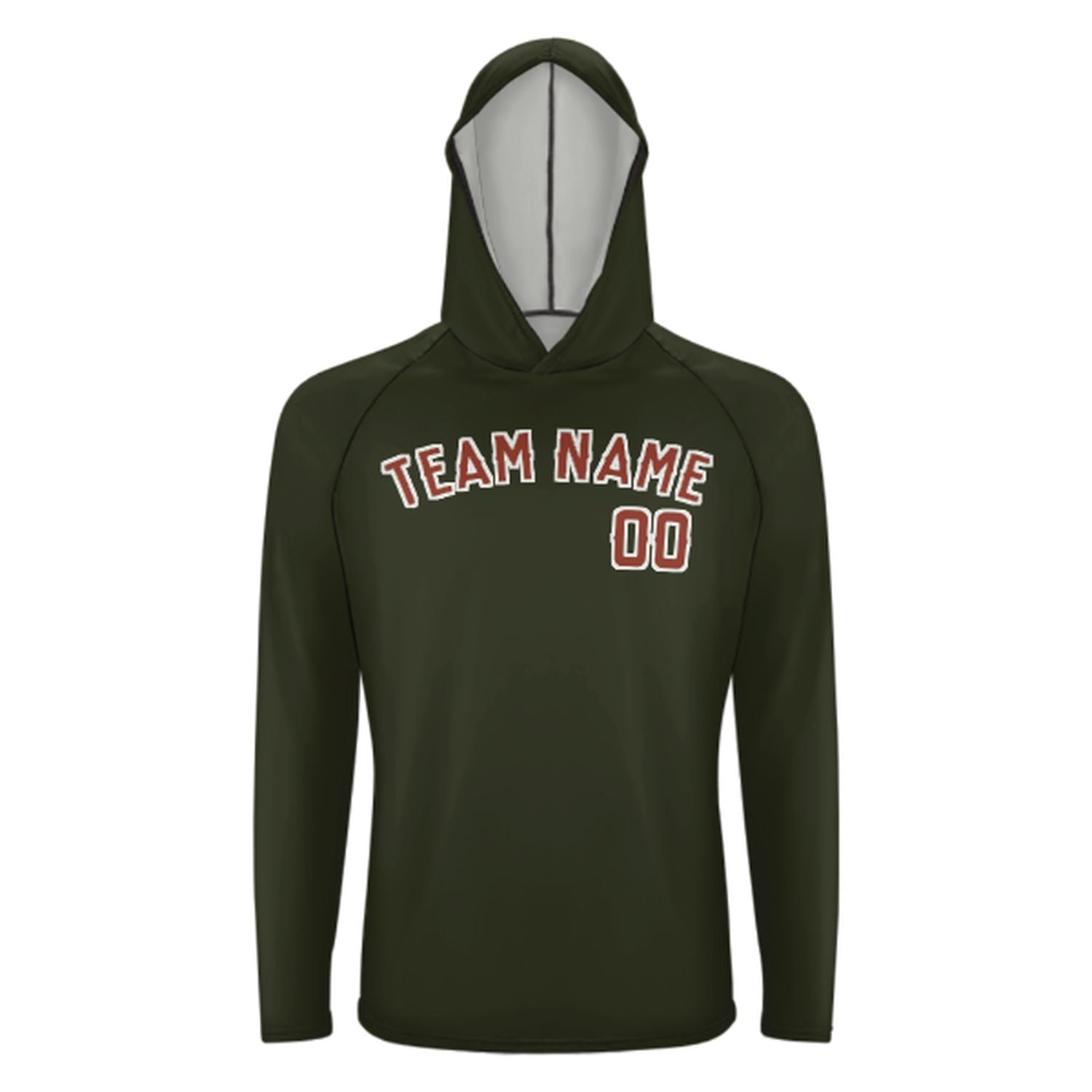 Maßgeschneidertes Dunkles Oliv Korallenrot UV-Hoodie