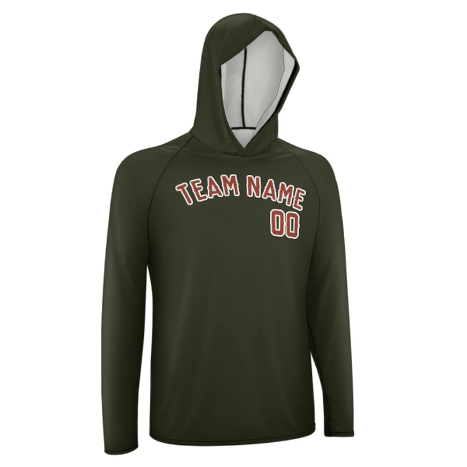 Maßgeschneidertes Dunkles Oliv Korallenrot UV-Hoodie