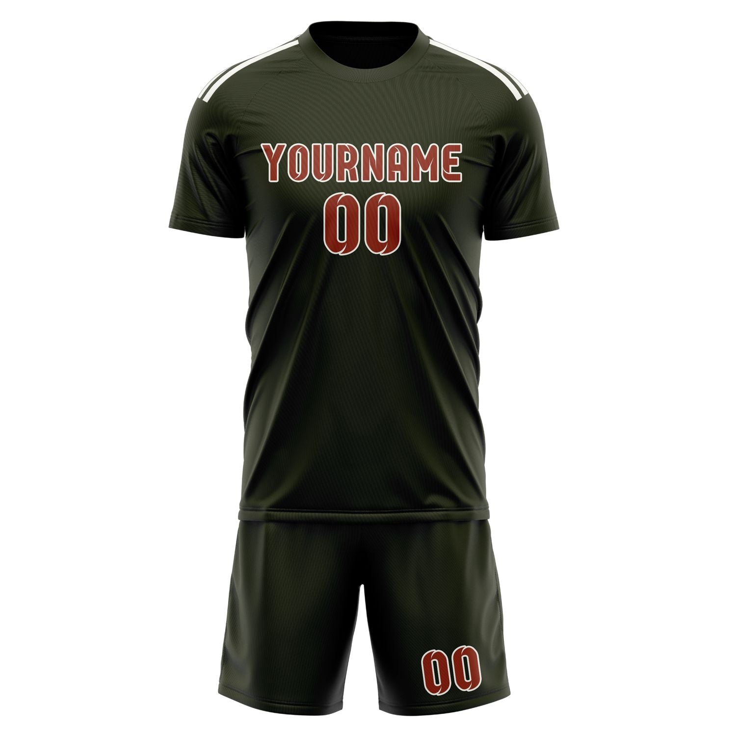 Maßgeschneidertes Professionelles Dunkles Oliv Korallenrot Fußballtrikot-Set